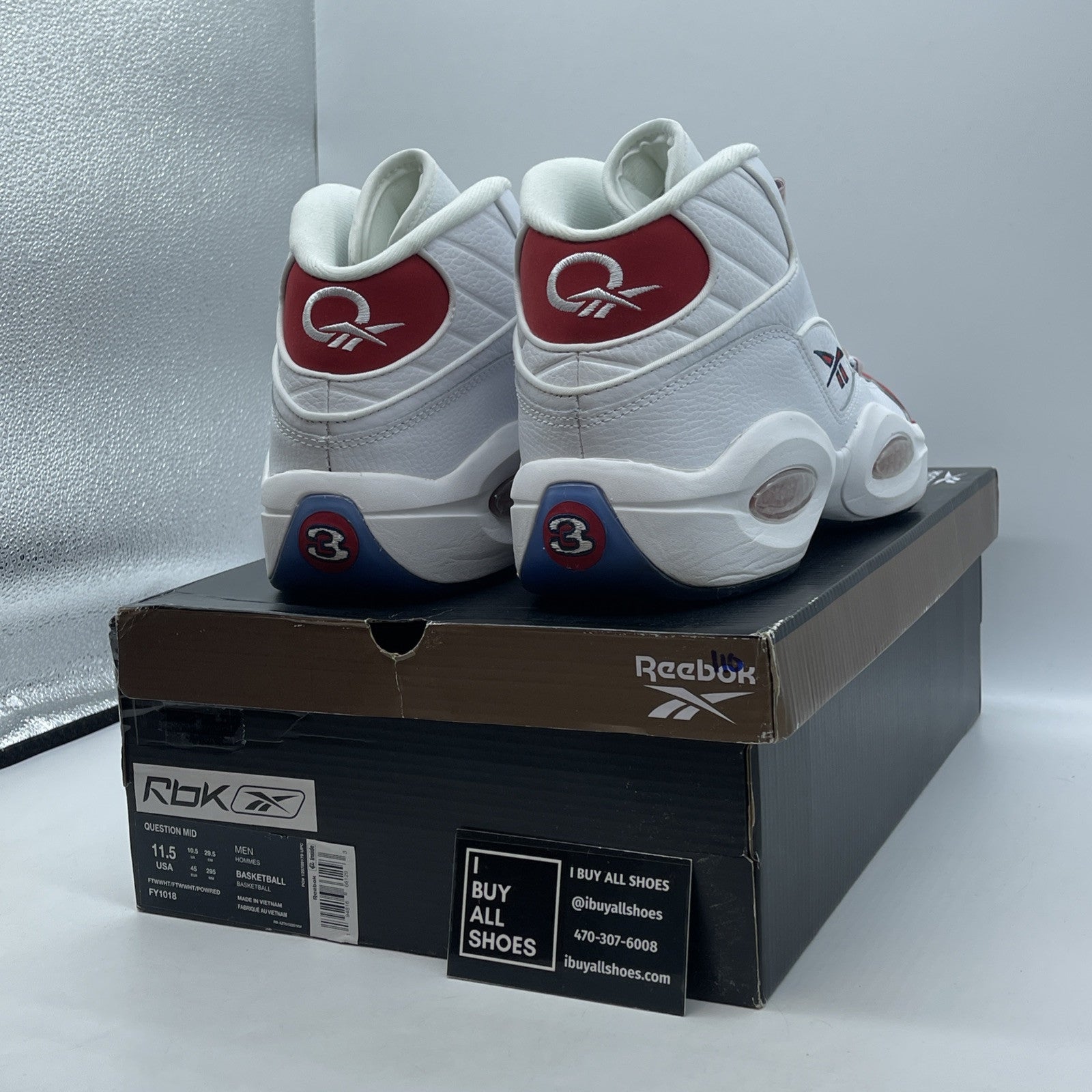 Size 11.5 - Reebok Question OG 2020 Mid Red Toe White Leather (FY1018)