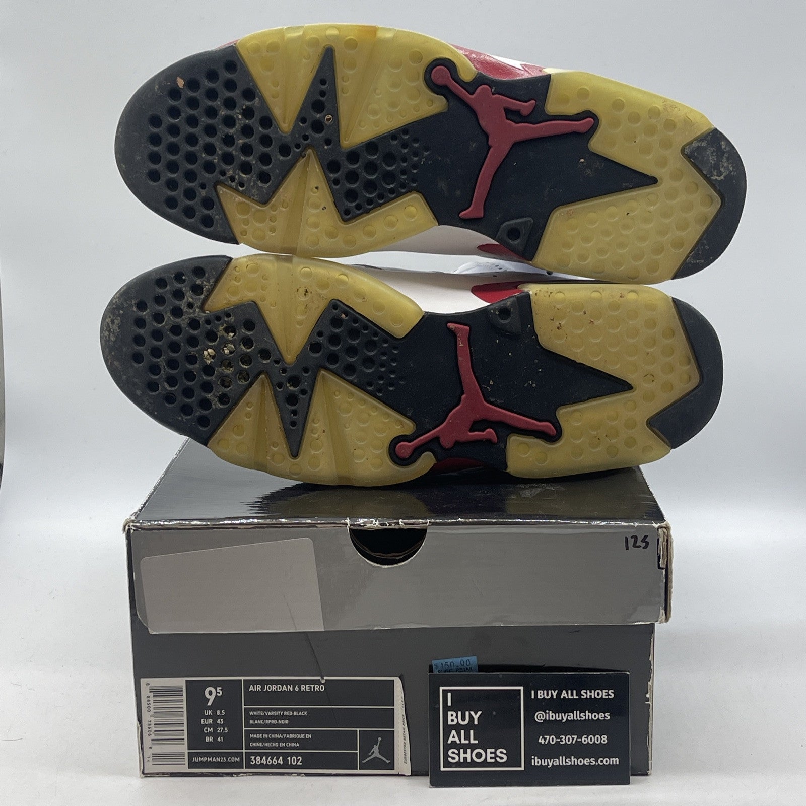 Size 9.5 - Air Jordan 6 Retro Bulls White Red Black Suede Leather (384664-102)