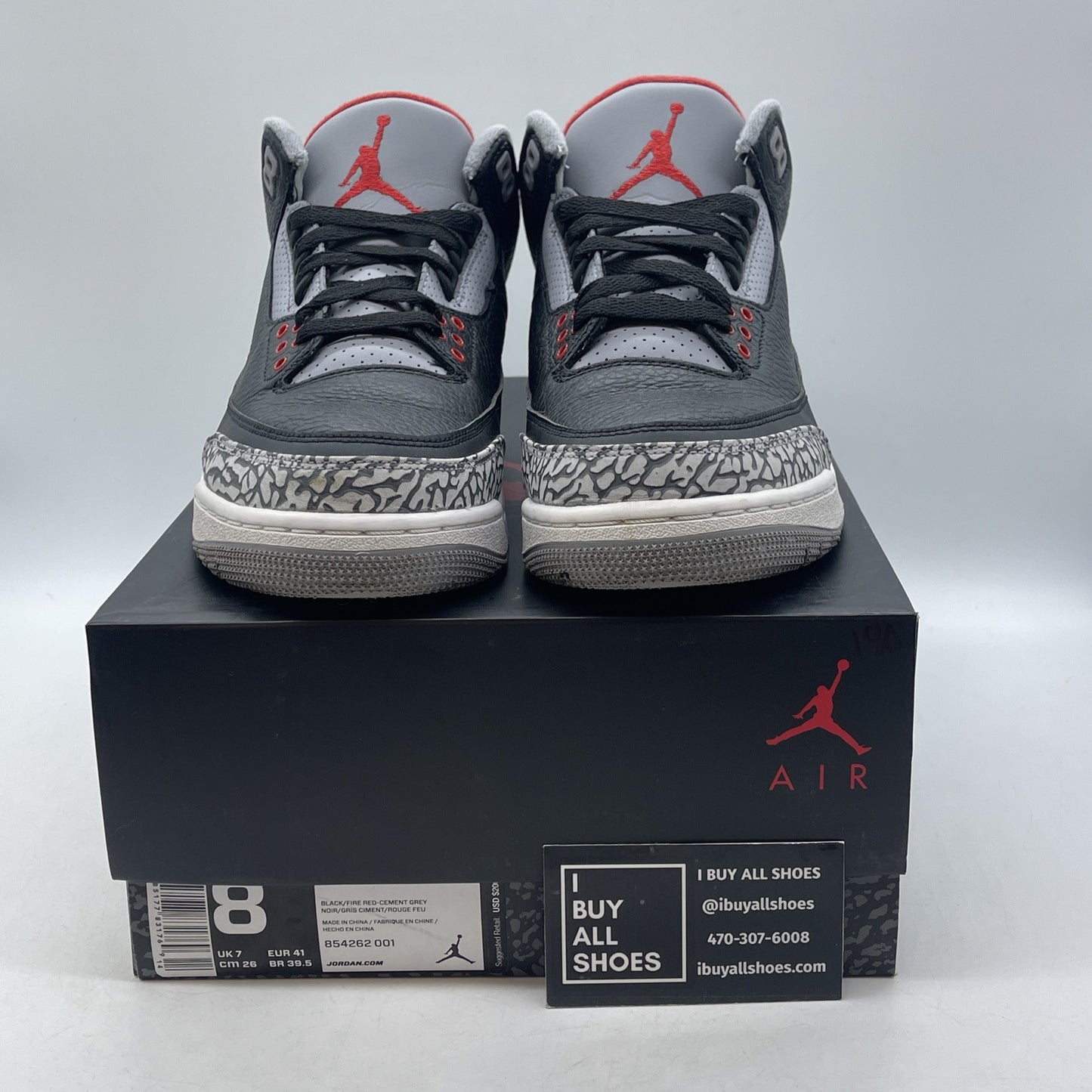 Size 8 - Jordan 3 Retro OG Mid Black Cement Suede Leather (854262-001)