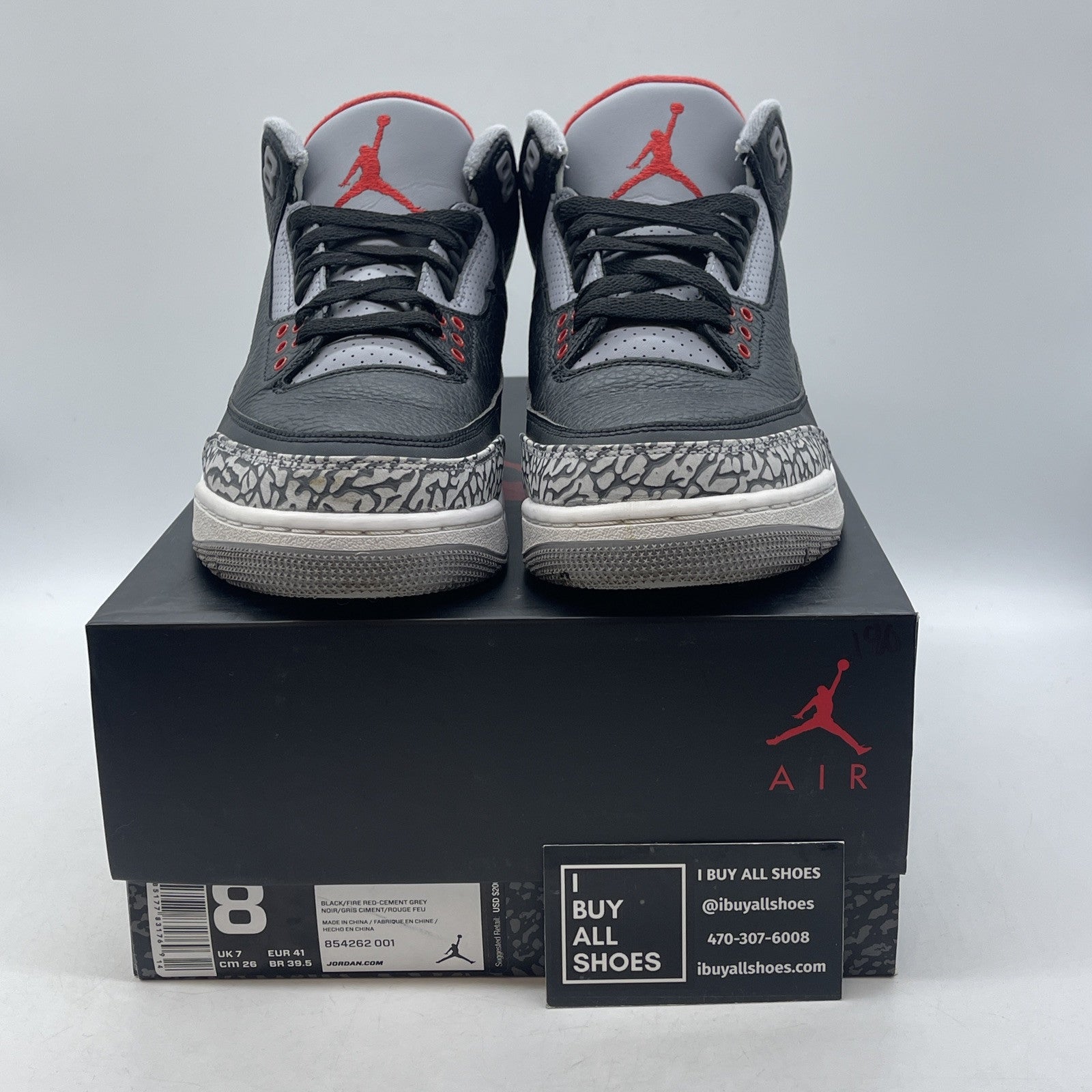 Size 8 - Jordan 3 Retro OG Mid Black Cement Suede Leather (854262-001)