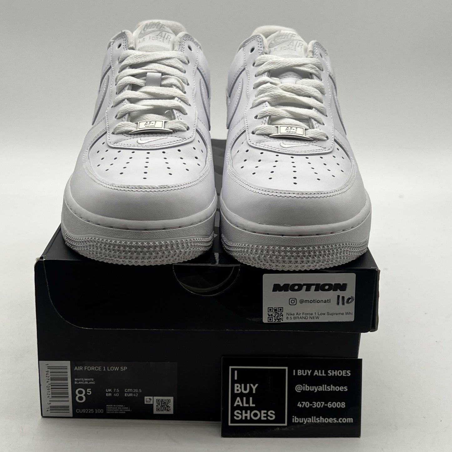 Size 8.5 - Nike Air Force 1 x Supreme Low Box Logo - White (CU9225-100)