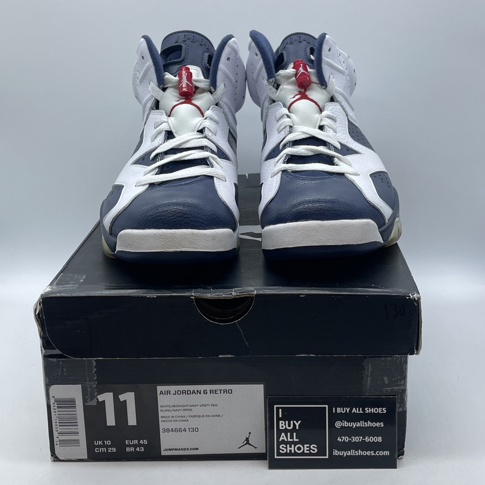 Size 11 - Air Jordan 6 Retro 2012 Olympic White Blue Leather (384664-130)