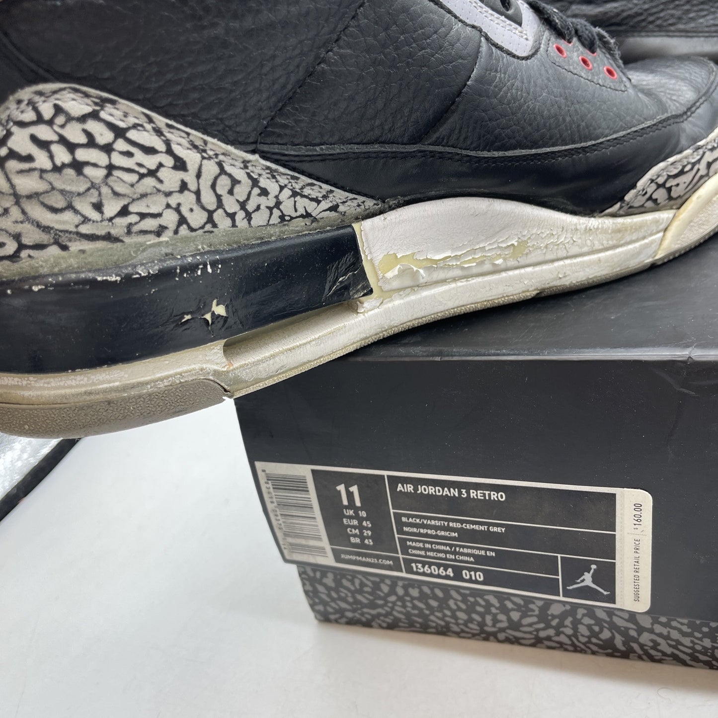 Size 11 - Jordan 3 Retro release 2011 Black Grey Suede (136064-010)