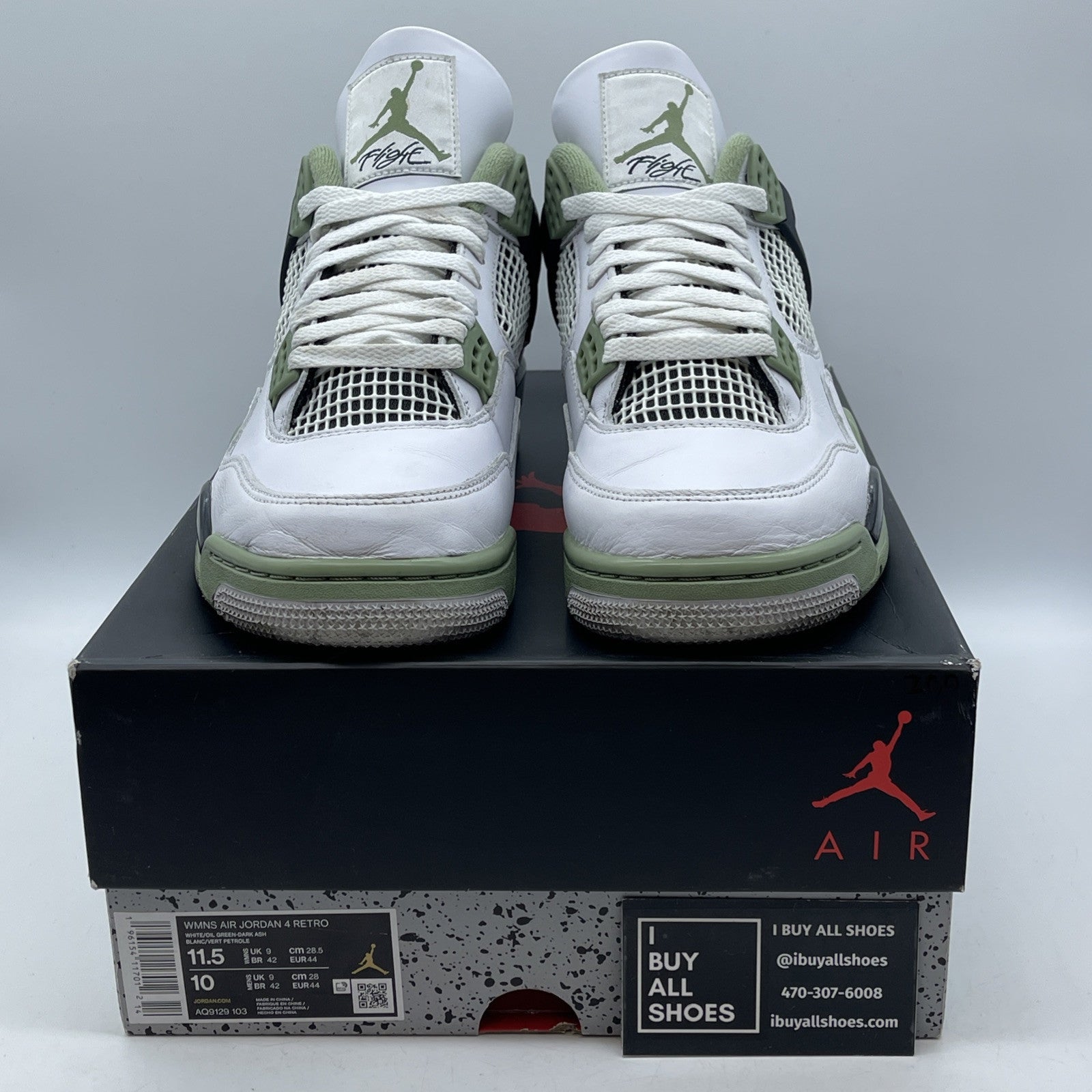 Size 11.5W - Jordan 4 Retro Mid Seafoam Green White Leather (AQ9129-103)