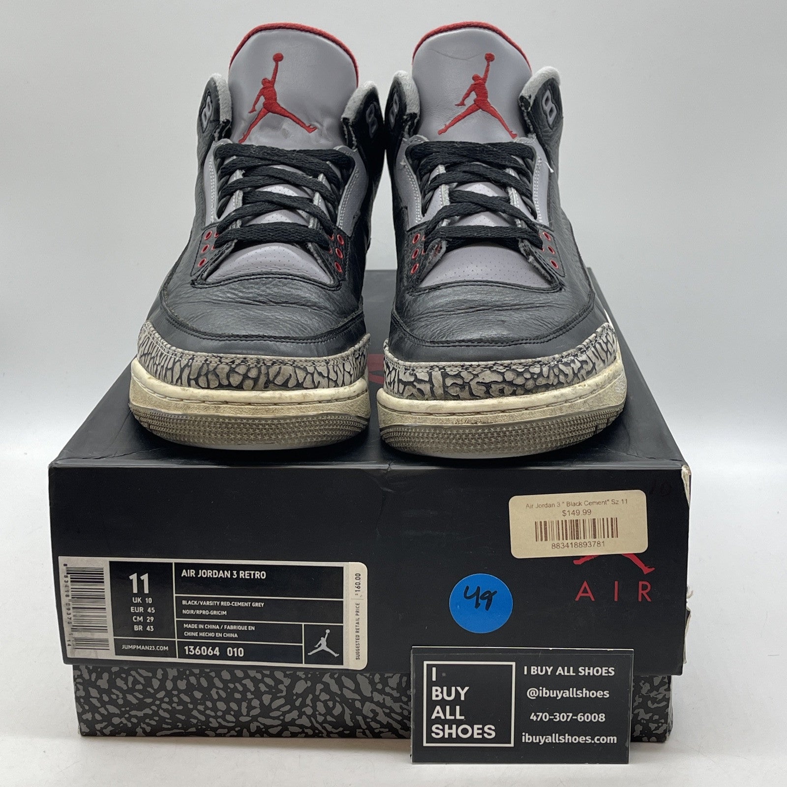 Size 11 - Jordan 3 Retro release 2011 Black Grey Suede (136064-010)