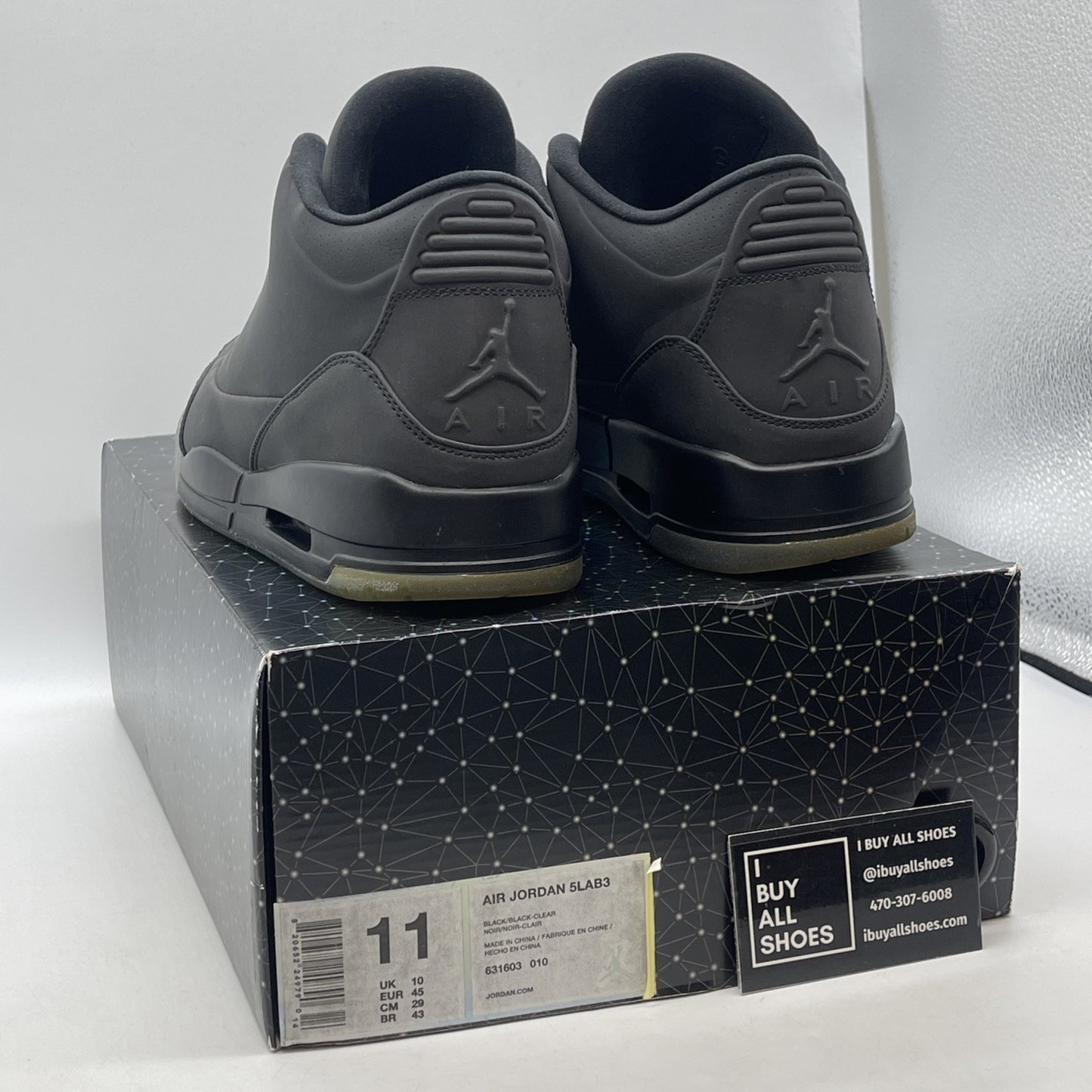 Size 11 - Air Jordan 3 5Lab3 Reflective Black Leather ( 631603-010)