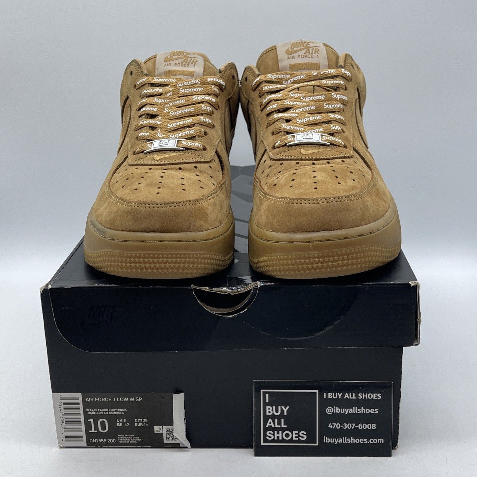 Size 10 - Nike Air Force 1 Low SP x Supreme Wheat Brown Red Suede (DN1555-200)