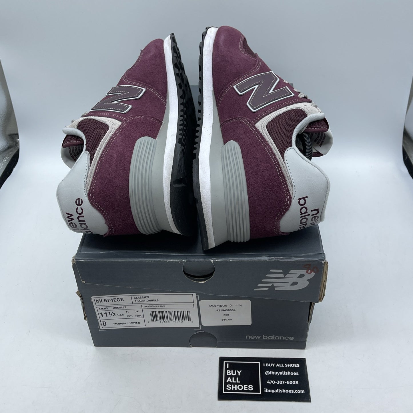 Size 11.5 - New Balance 574 Burgundy Grey Suede Leather (ML574EGB)