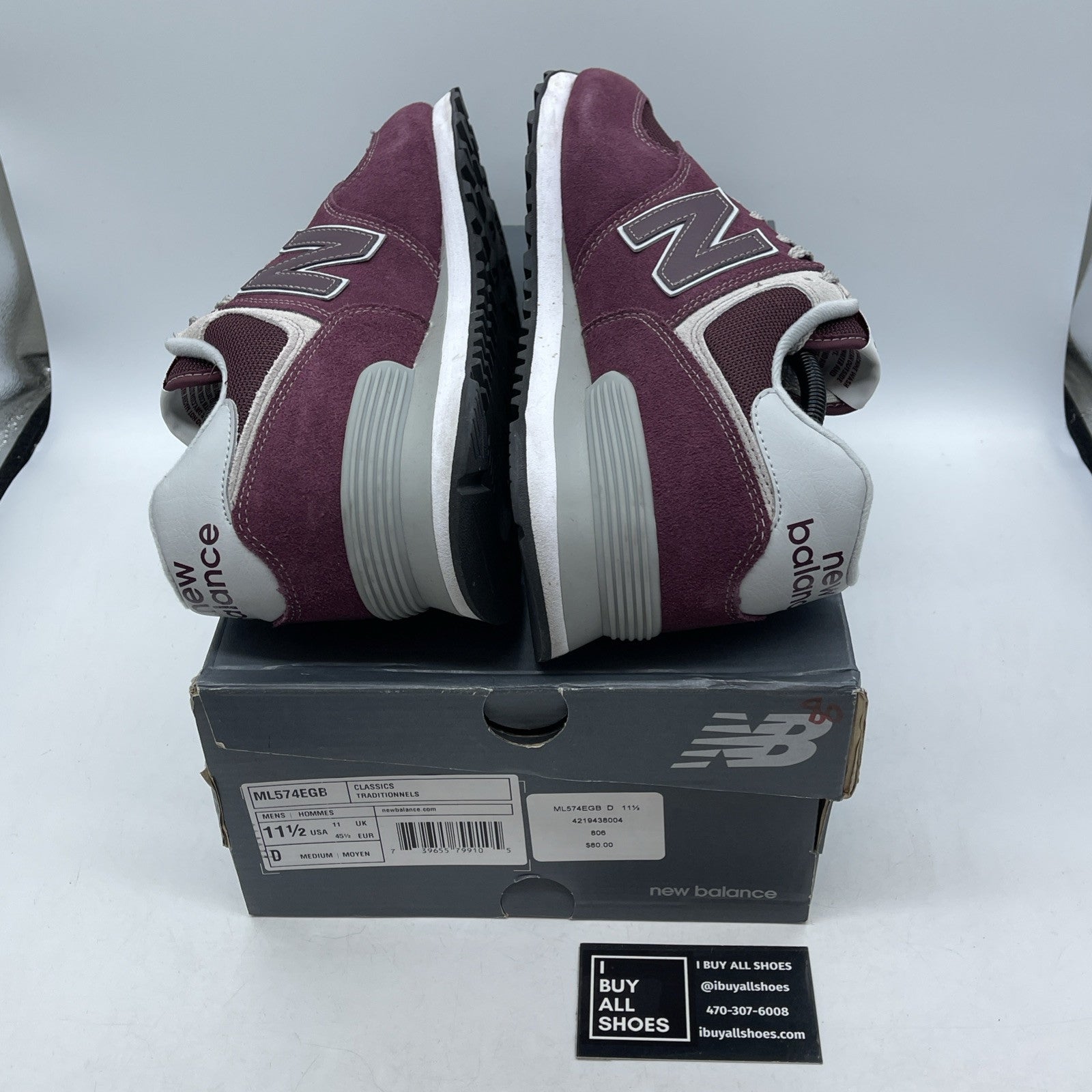 Size 11.5 - New Balance 574 Burgundy Grey Suede Leather (ML574EGB)