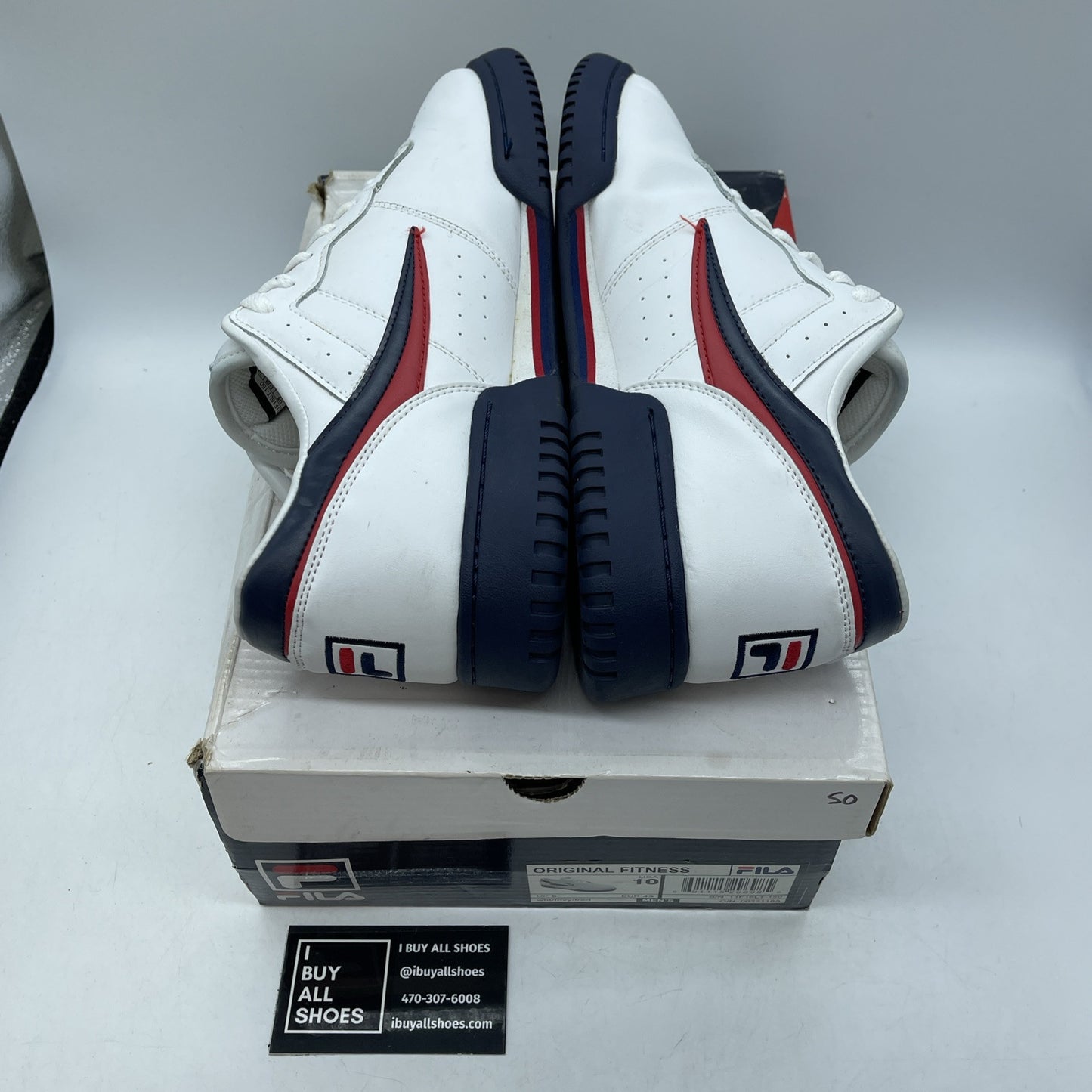 Size 10 - FILA Men's Original Fitness White Blue Red Leather (11F16LT-150)