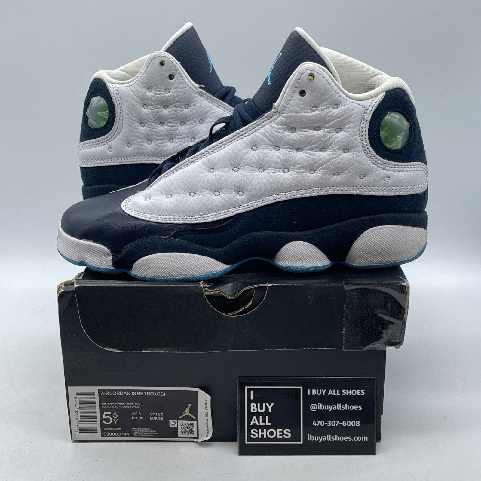 Size 5.5Y - Jordan 13 Retro GS Obsidian Blue White Leather Suede (DJ3003-144)