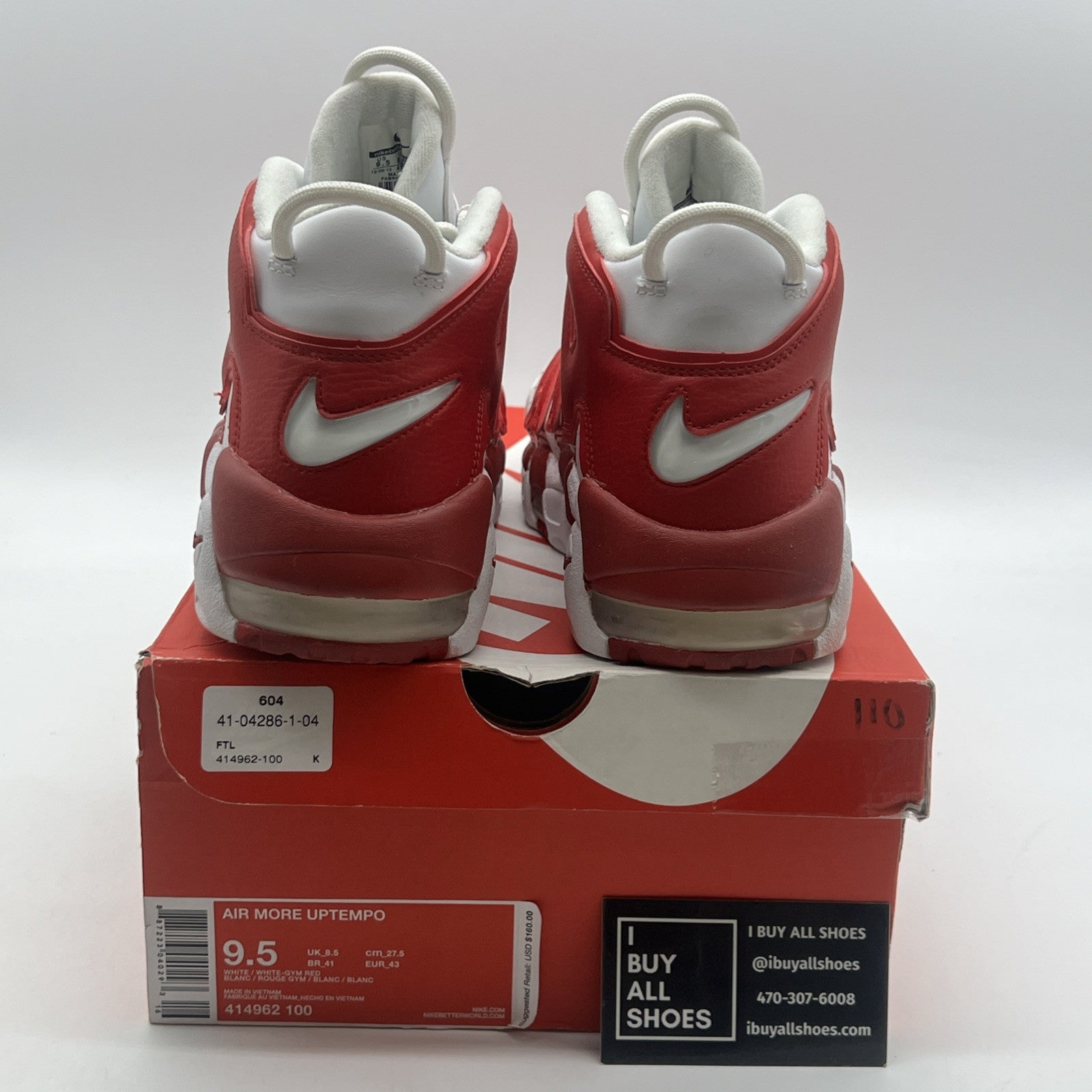 Size 9.5 - Nike Air More Uptempo White Red (414962-100)