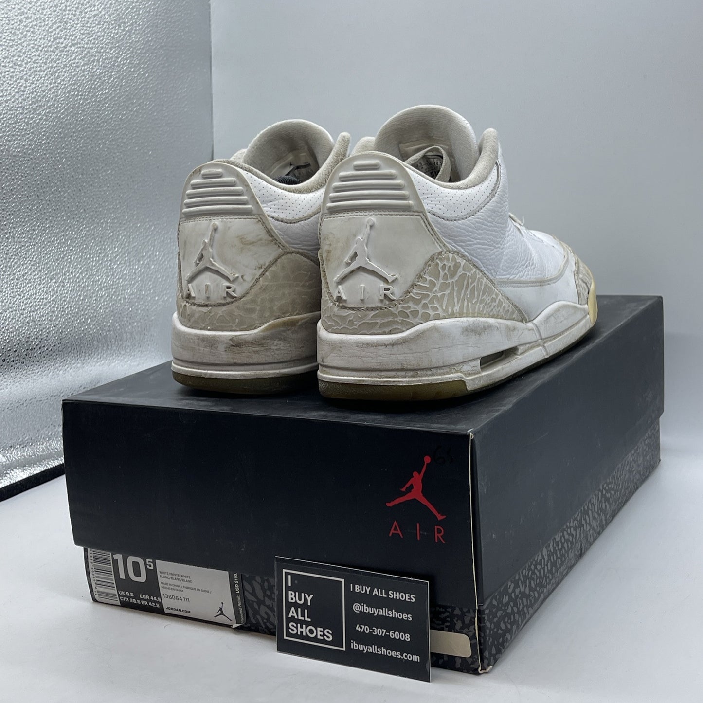Size 10.5 - Air Jordan 3 Retro Triple White Suede Leather (136064-111)