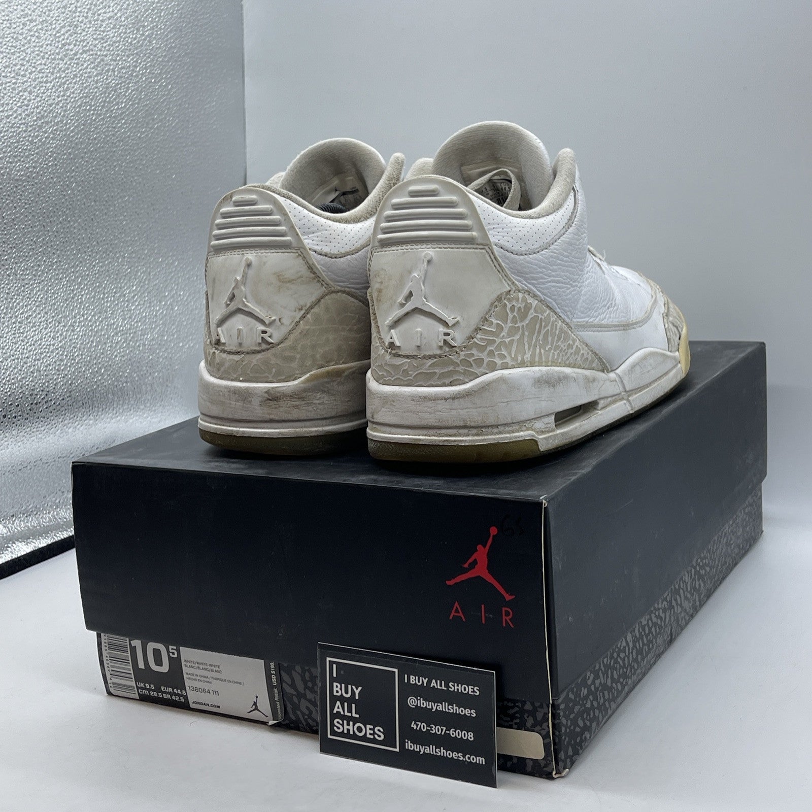 Size 10.5 - Air Jordan 3 Retro Triple White Suede Leather (136064-111)
