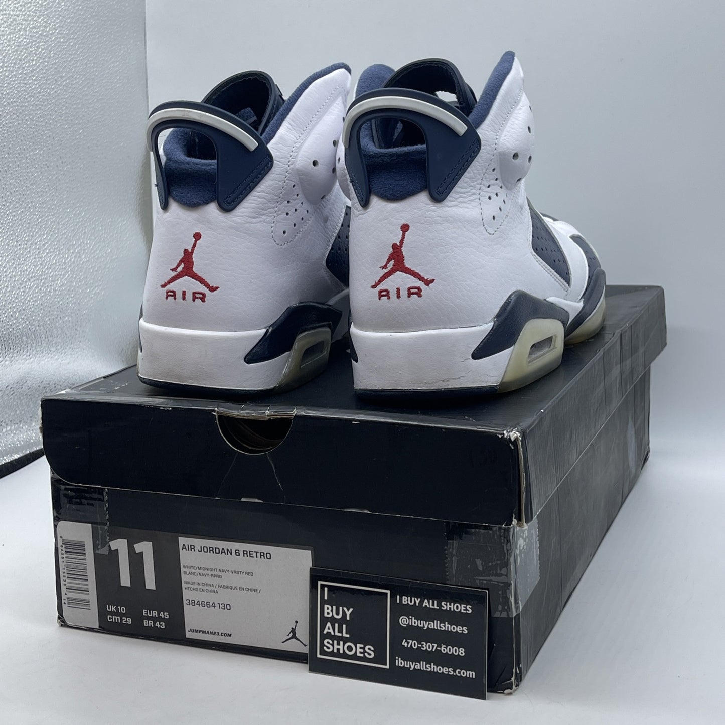 Size 11 - Air Jordan 6 Retro 2012 Olympic White Blue Leather (384664-130)
