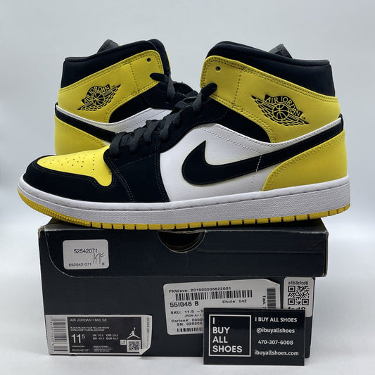 Size 11.5 - Air Jordan 1 SE Mid Yellow Toe Black White Suede (852542-071)