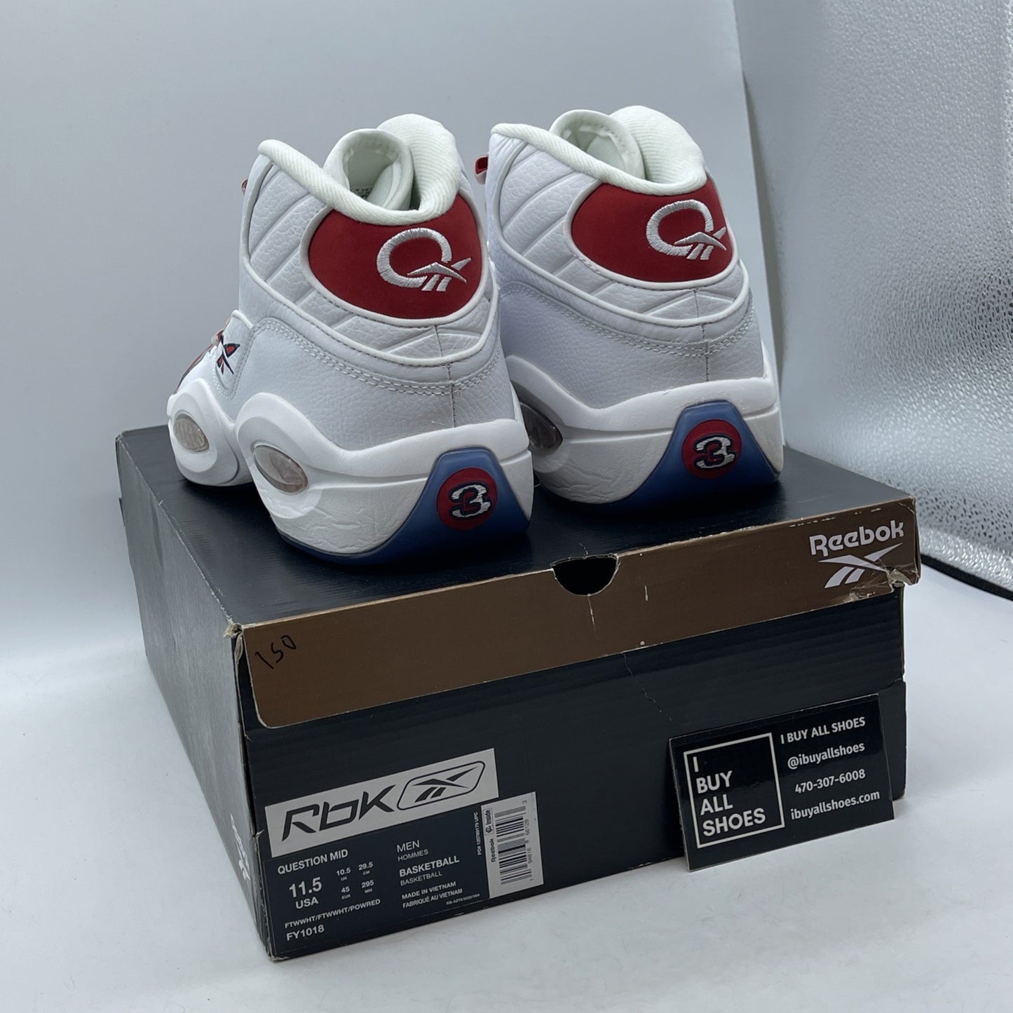 Size 11.5 - Reebok Question OG 2020 Mid Red Toe White Leather (FY1018)