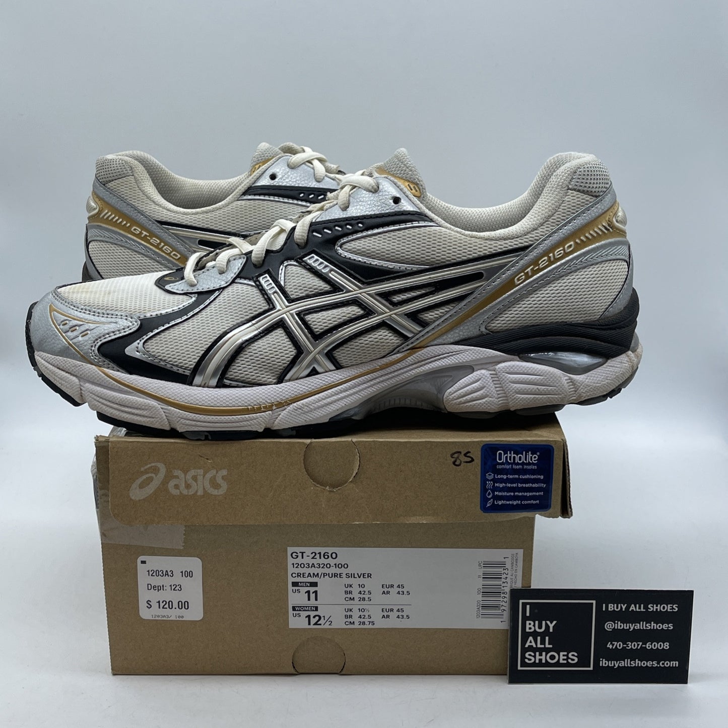 Size 11 - ASICS GT 2160 Cream Silver Gold White Suede Leather (GT-2160)