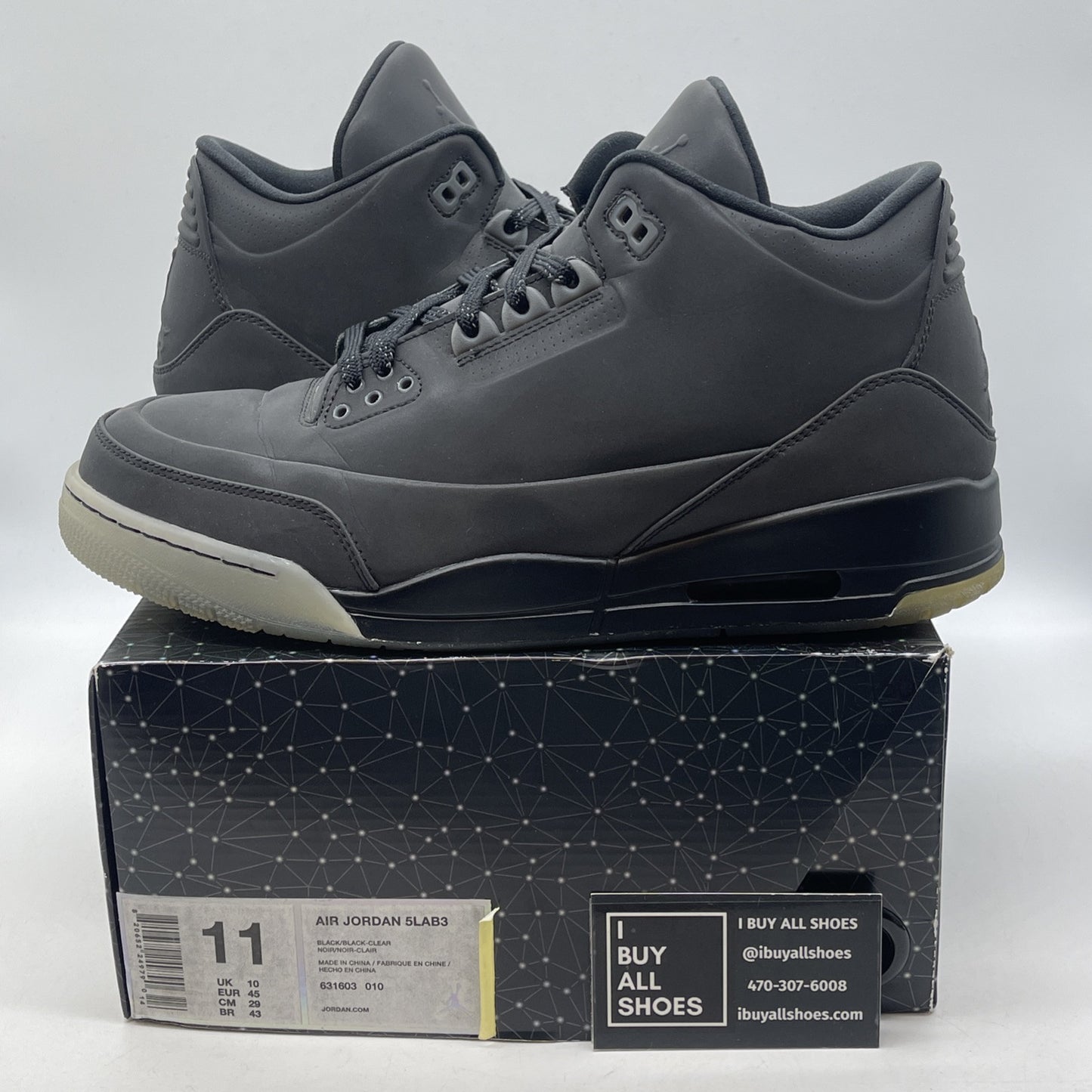 Size 11 - Air Jordan 3 5Lab3 Reflective Black Leather ( 631603-010)