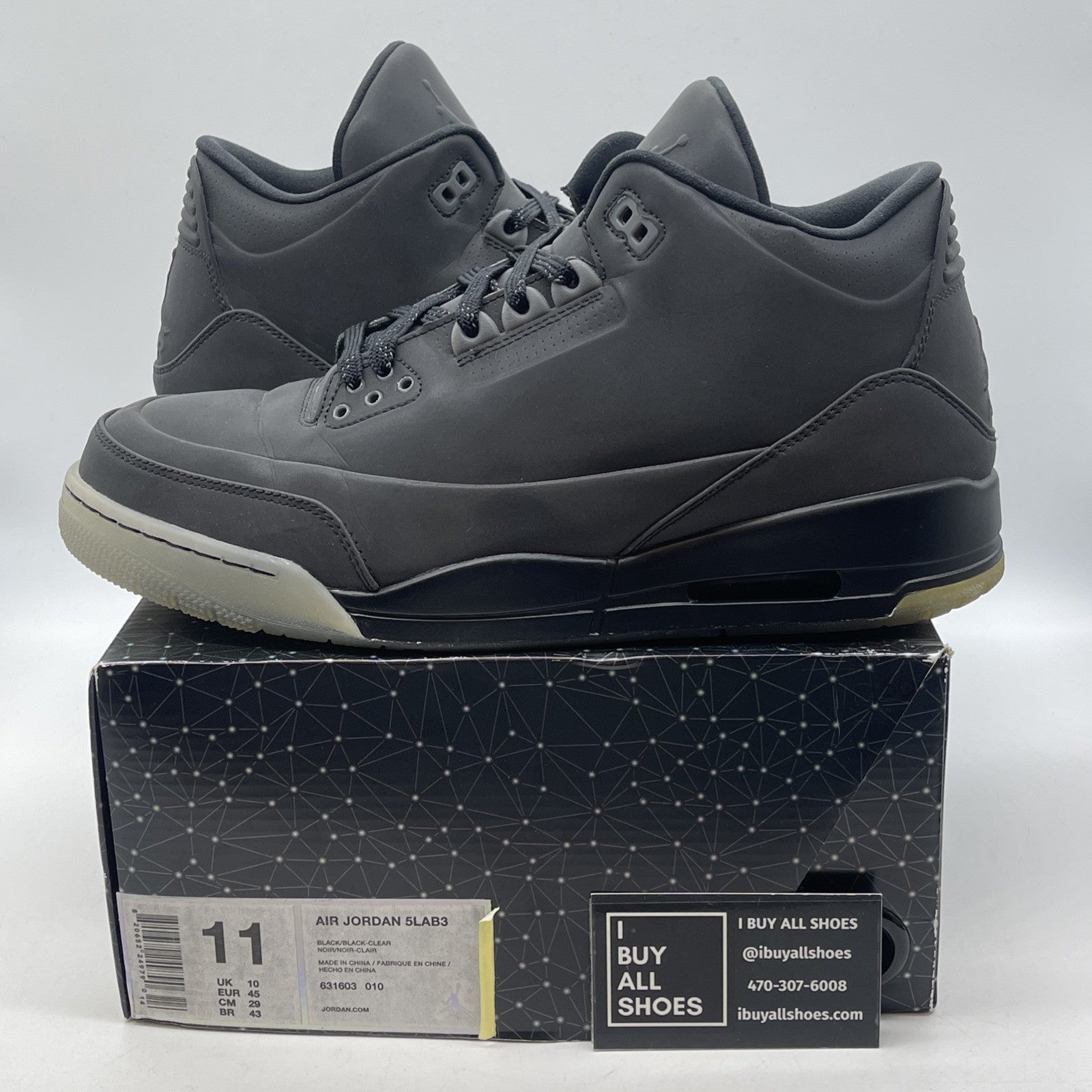 Size 11 - Air Jordan 3 5Lab3 Reflective Black Leather ( 631603-010)