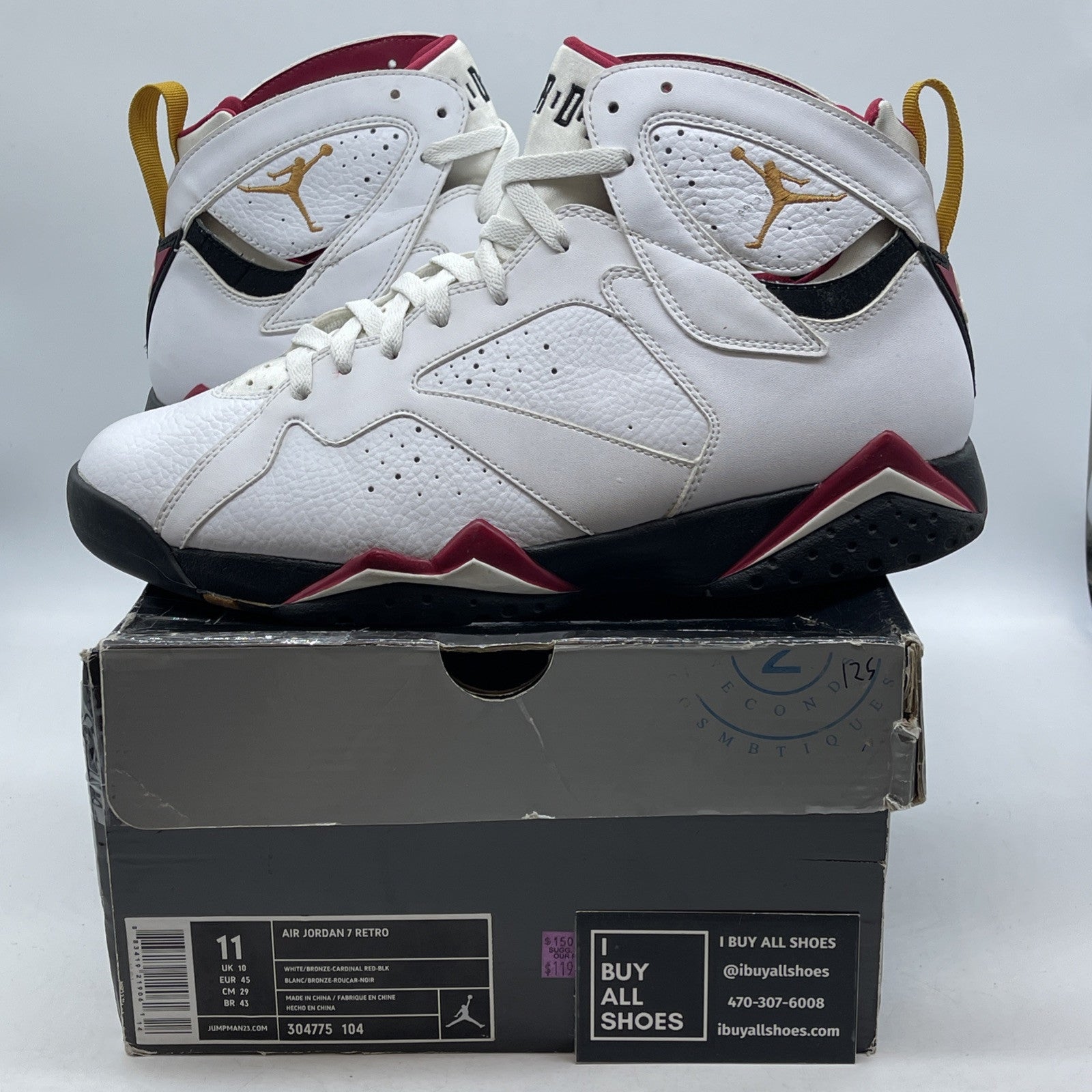 Size 11 - Air Jordan 7 Retro 2011 Cardinal White Black Red Leather (304775-104)