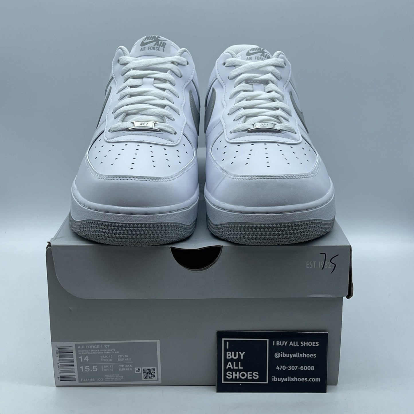 Size 14 - Nike Air Force 1 "Light Smoke Grey" White Leather (FJ4146 100)