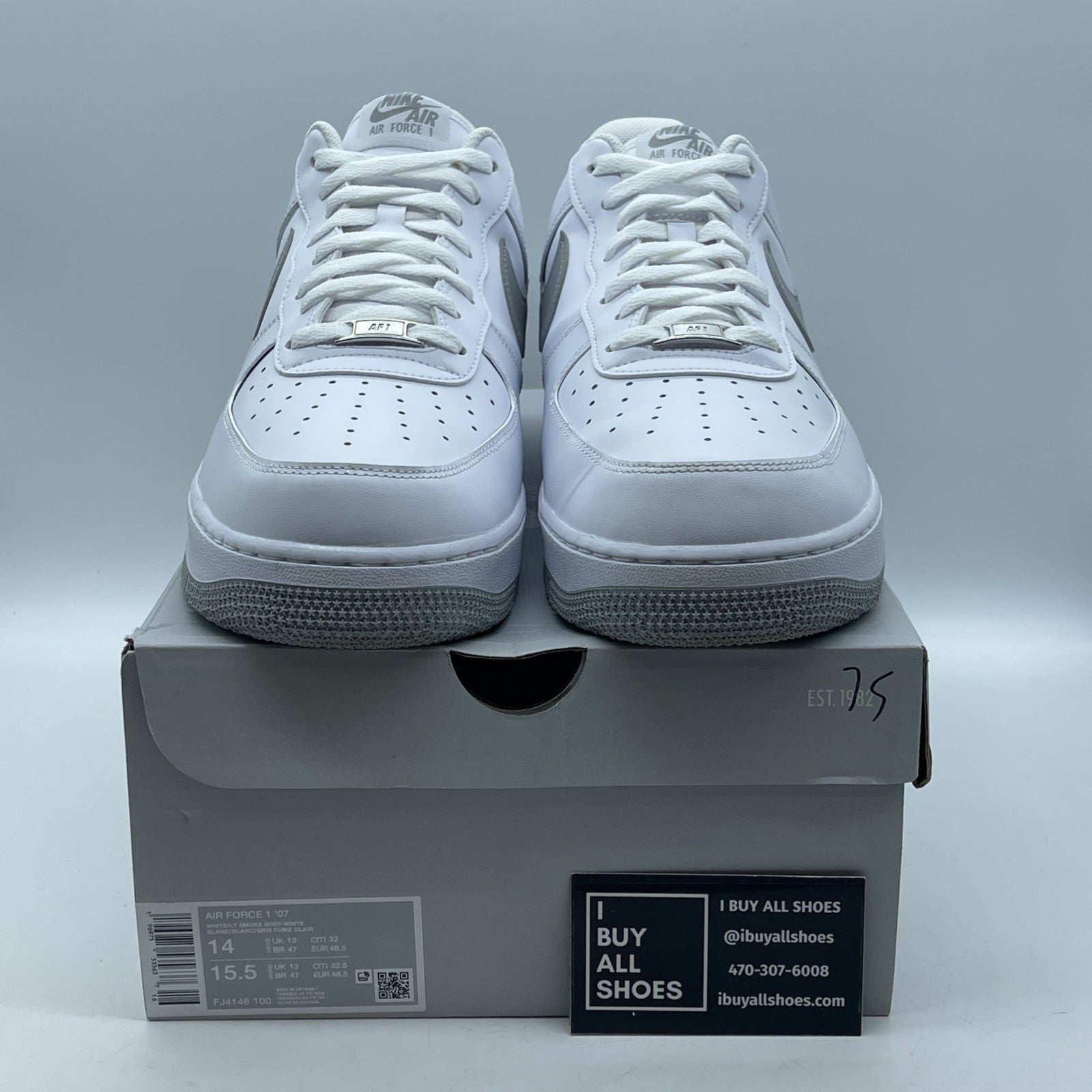 Size 14 - Nike Air Force 1 "Light Smoke Grey" White Leather (FJ4146 100)