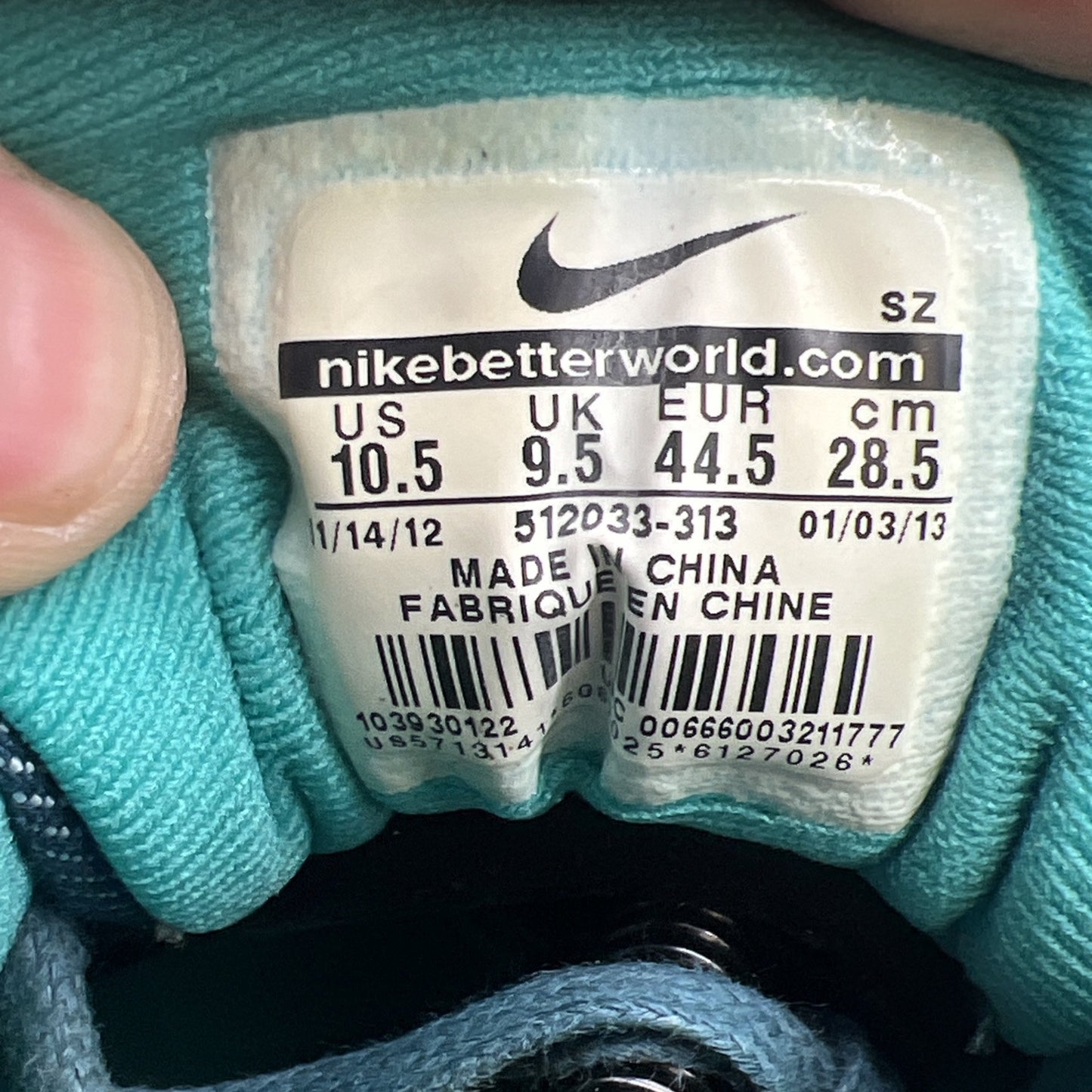 Size 10.5 - Nike Air Max 1 Prm Turquoise Denim (512033-313)
