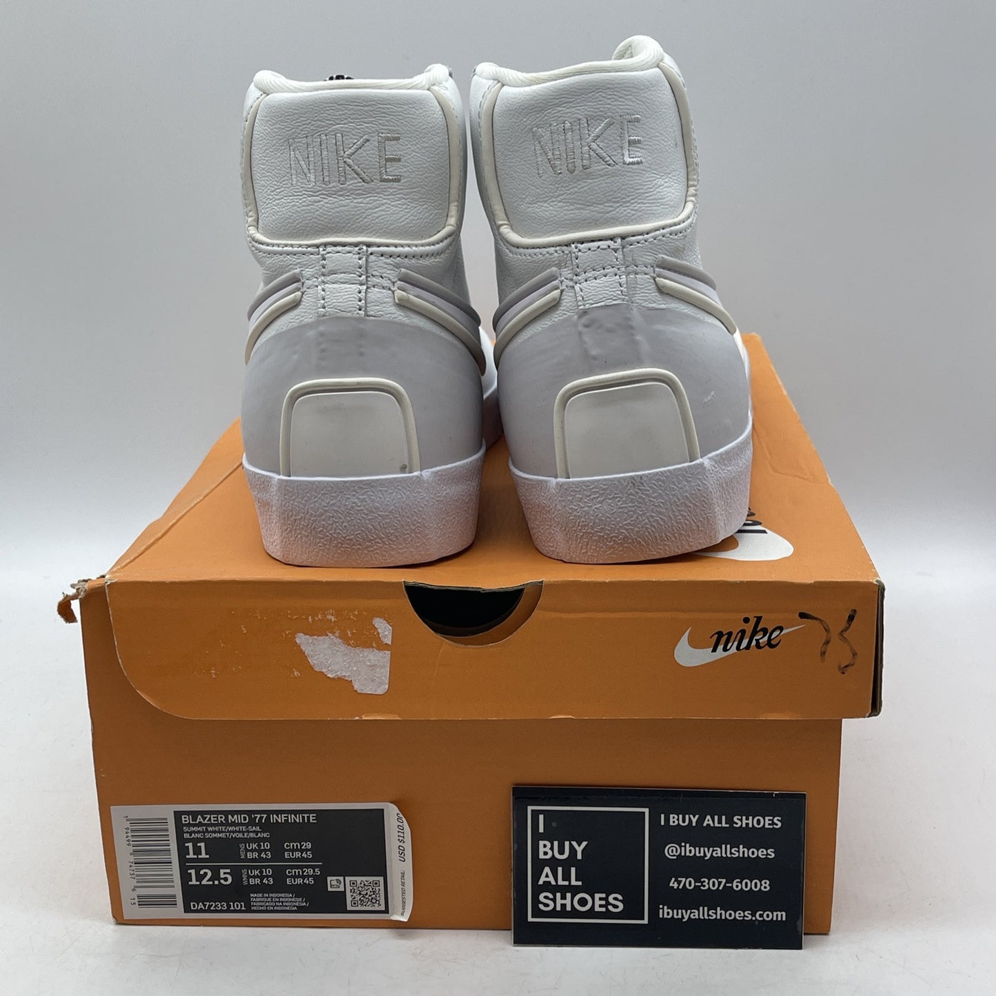 Size 11 - Nike Blazer '77 Infinite Mid Summit White Grey Leather (DA7233-101)