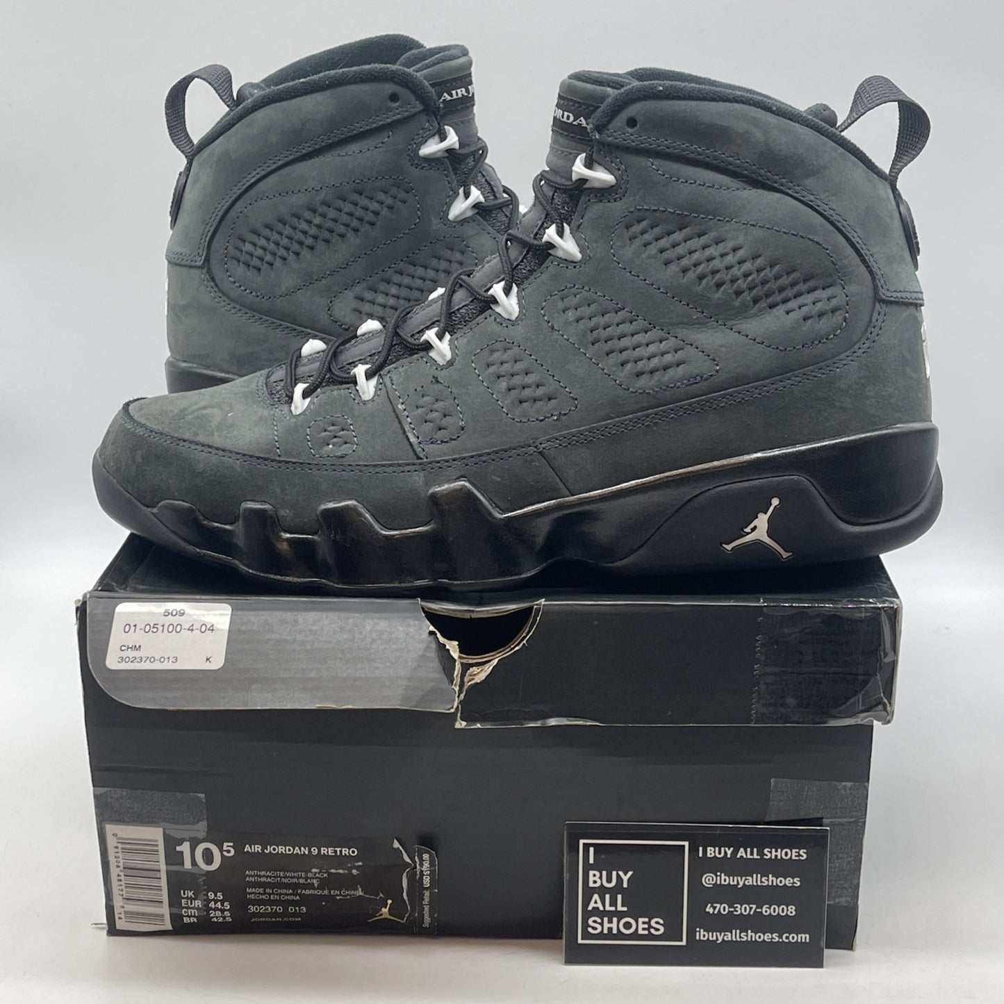 Size 10.5 - Air Jordan 9 Retro Anthracite Grey White Black Suede (302370-013)