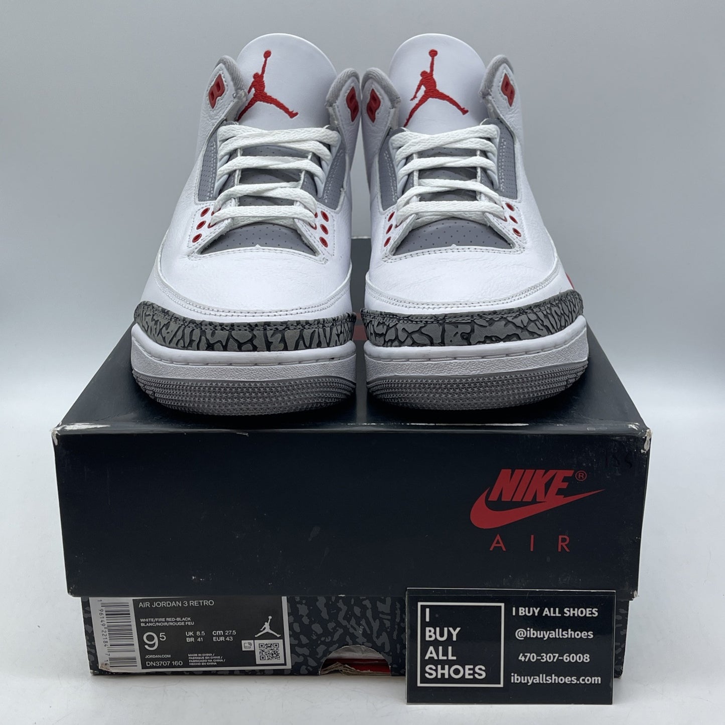 Size 9.5 - Jordan 3 Retro Mid Fire Red White Grey Suede Leather (DN3707-160)