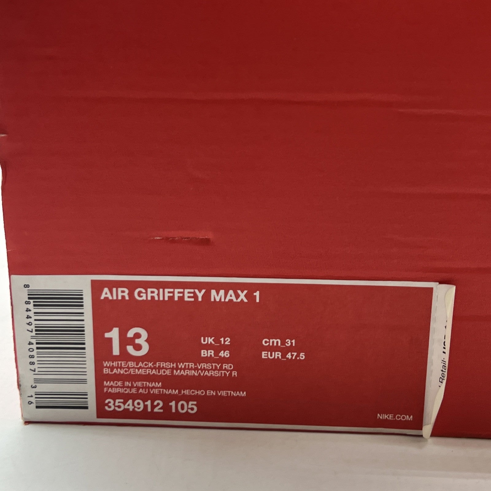 Size 13 - Nike Air Griffey Max 1 2016 White Freshwater (354912-105)
