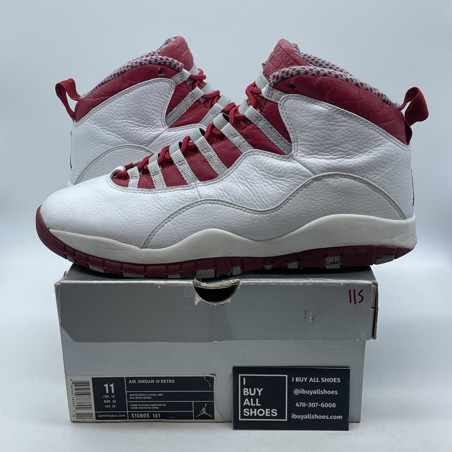 Size 11 - Air Jordan 10 Retro 2005 Red Steel White Leather (310805-161)