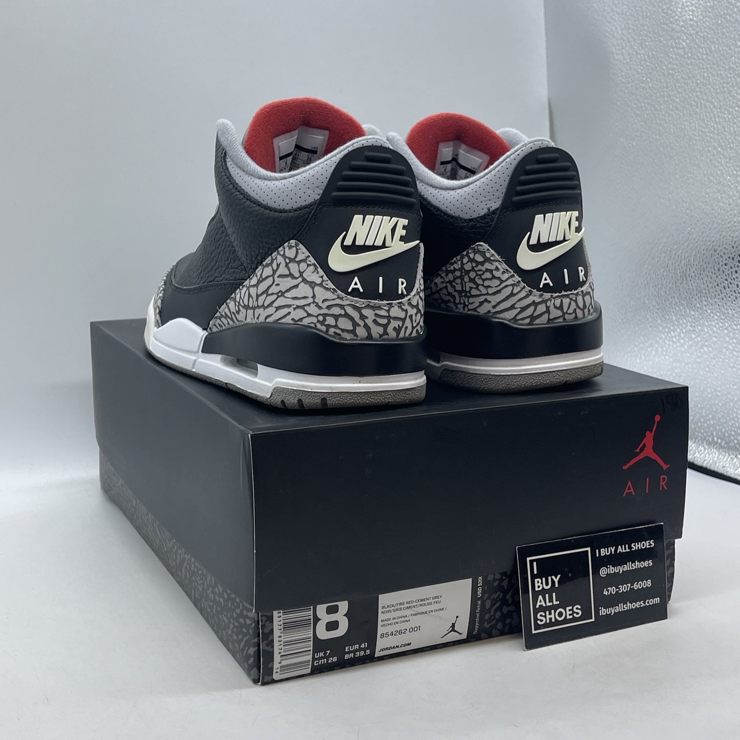 Size 8 - Jordan 3 Retro OG Mid Black Cement Suede Leather (854262-001)