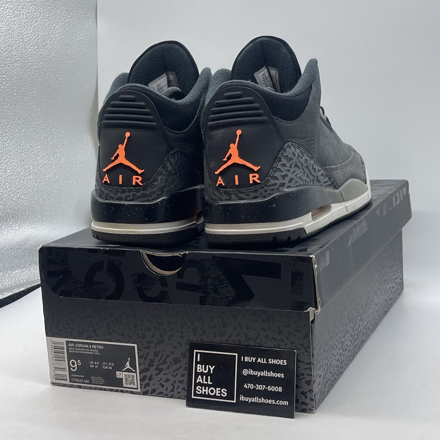 Size 9.5 - Jordan 3 Retro 2023 Mid Fear Black Grey Orange Suede (CT8532-080)