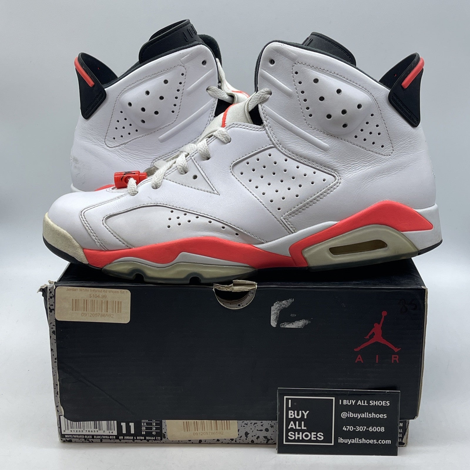 Size 11 - Air Jordan 6 Retro 2014 White Infrared Pink Leather (384664-123)
