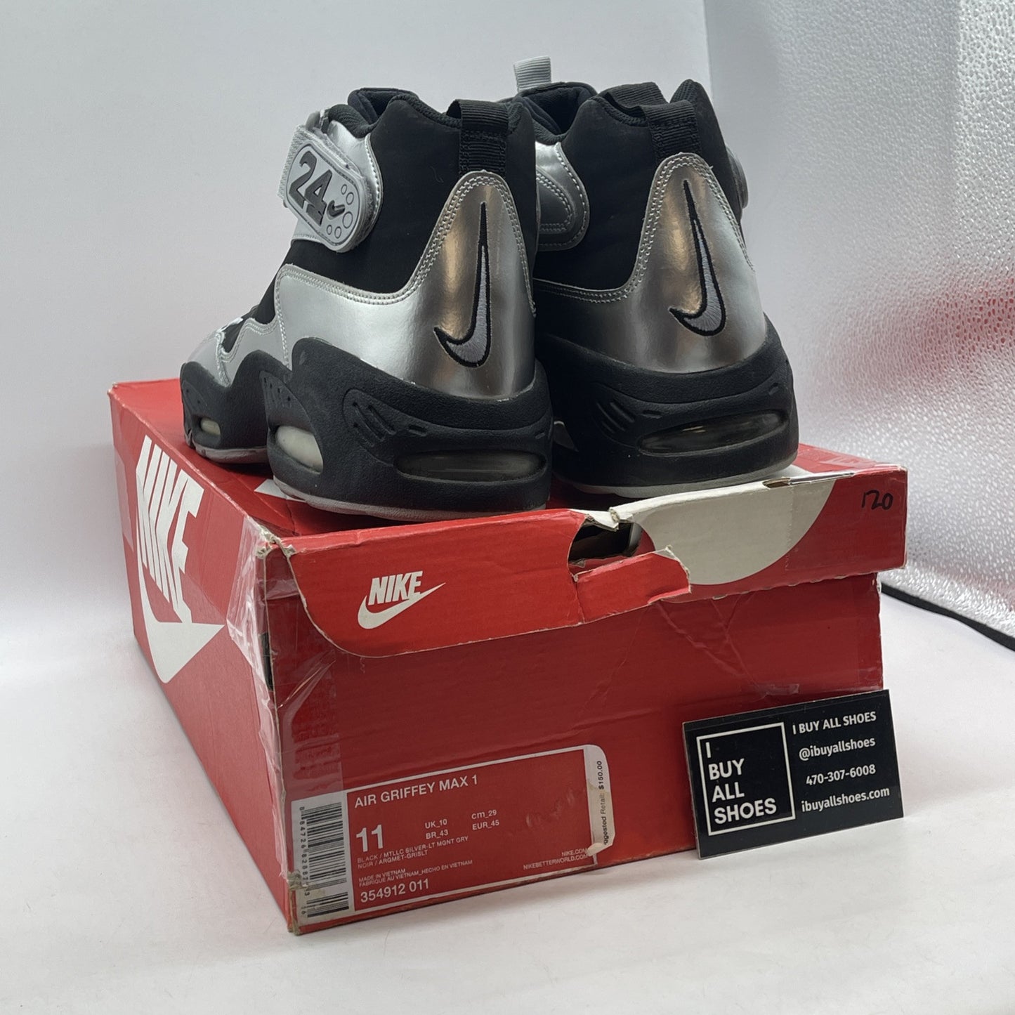Size 11 - Nike Air Griffey Max 1 Black Metallic Suede Leather (354912-011)