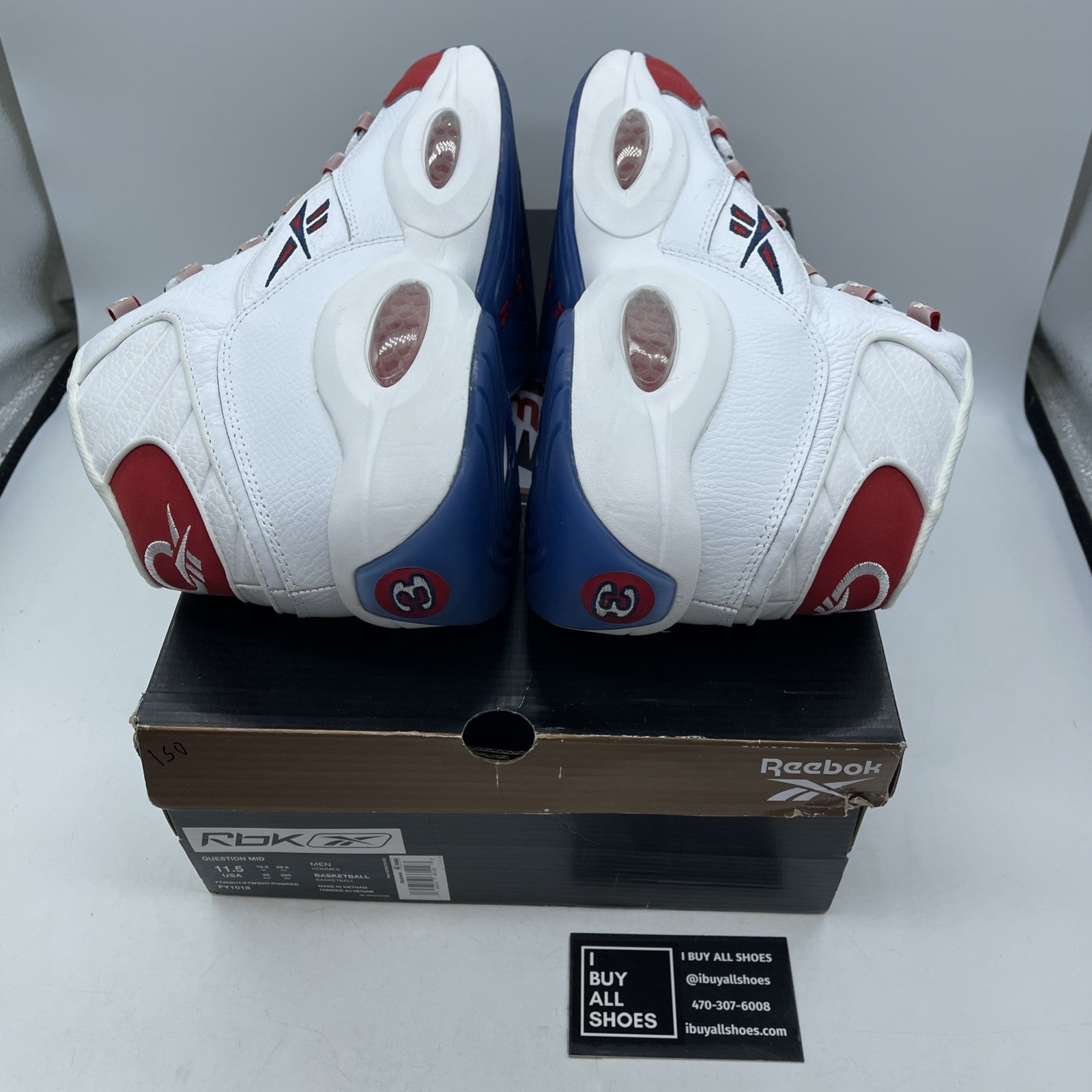 Size 11.5 - Reebok Question OG 2020 Mid Red Toe White Leather (FY1018)
