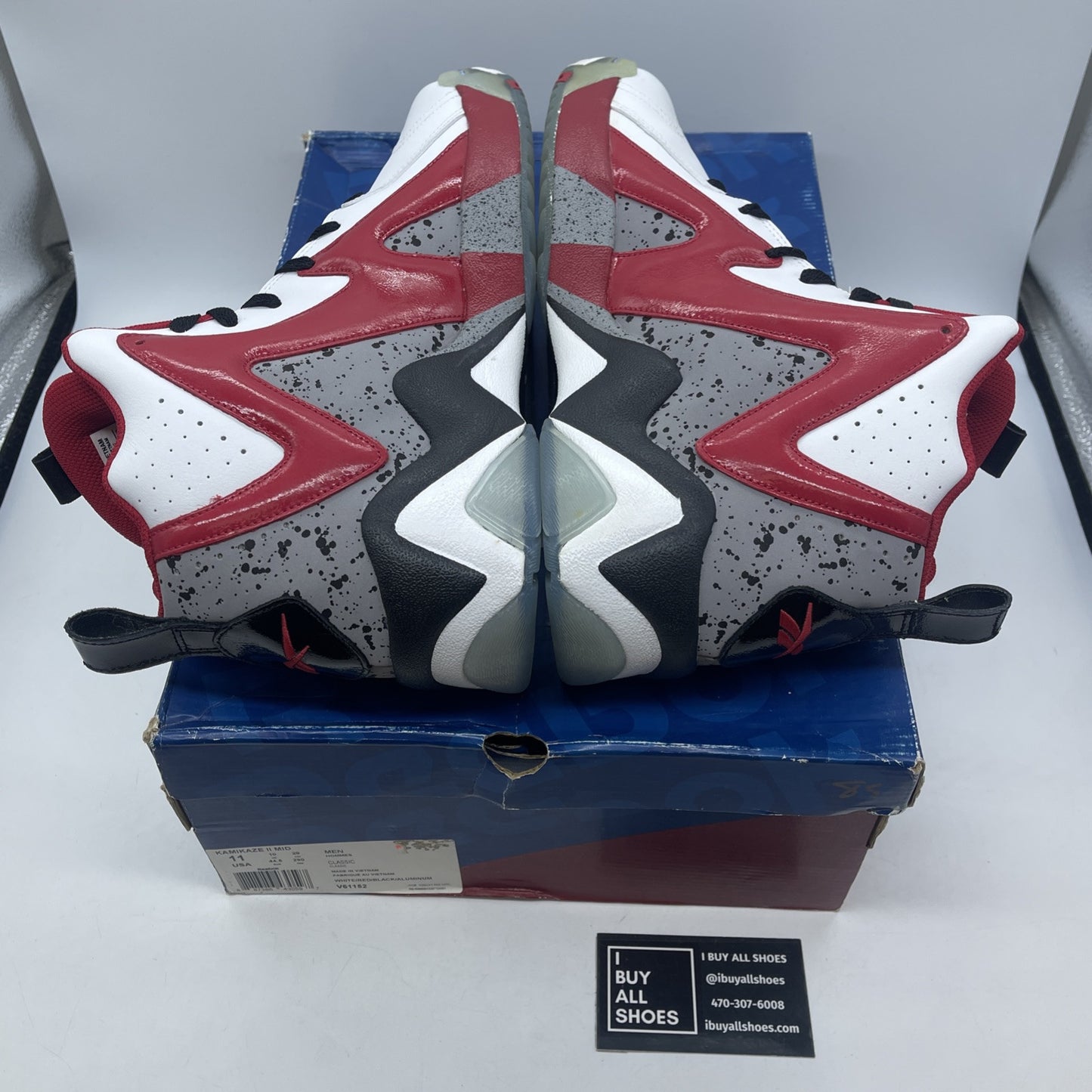 Size 11 - Reebok Kamikaze 2 Cement Trail Blazers White Suede Leather  (V61152)