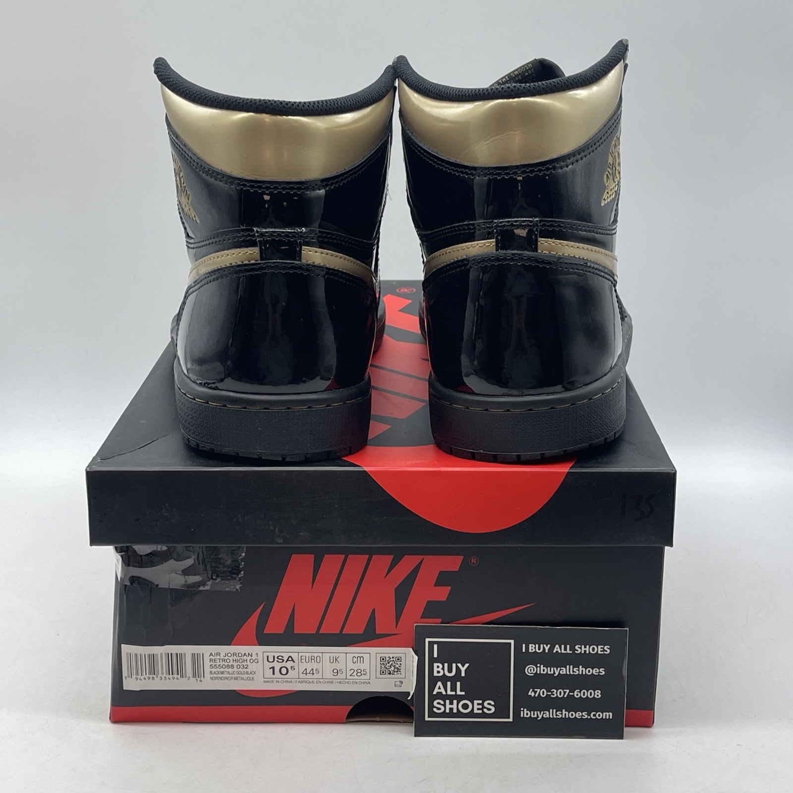 Size 10.5 - Jordan 1 Black 2020 Gold Leather (555088-032)