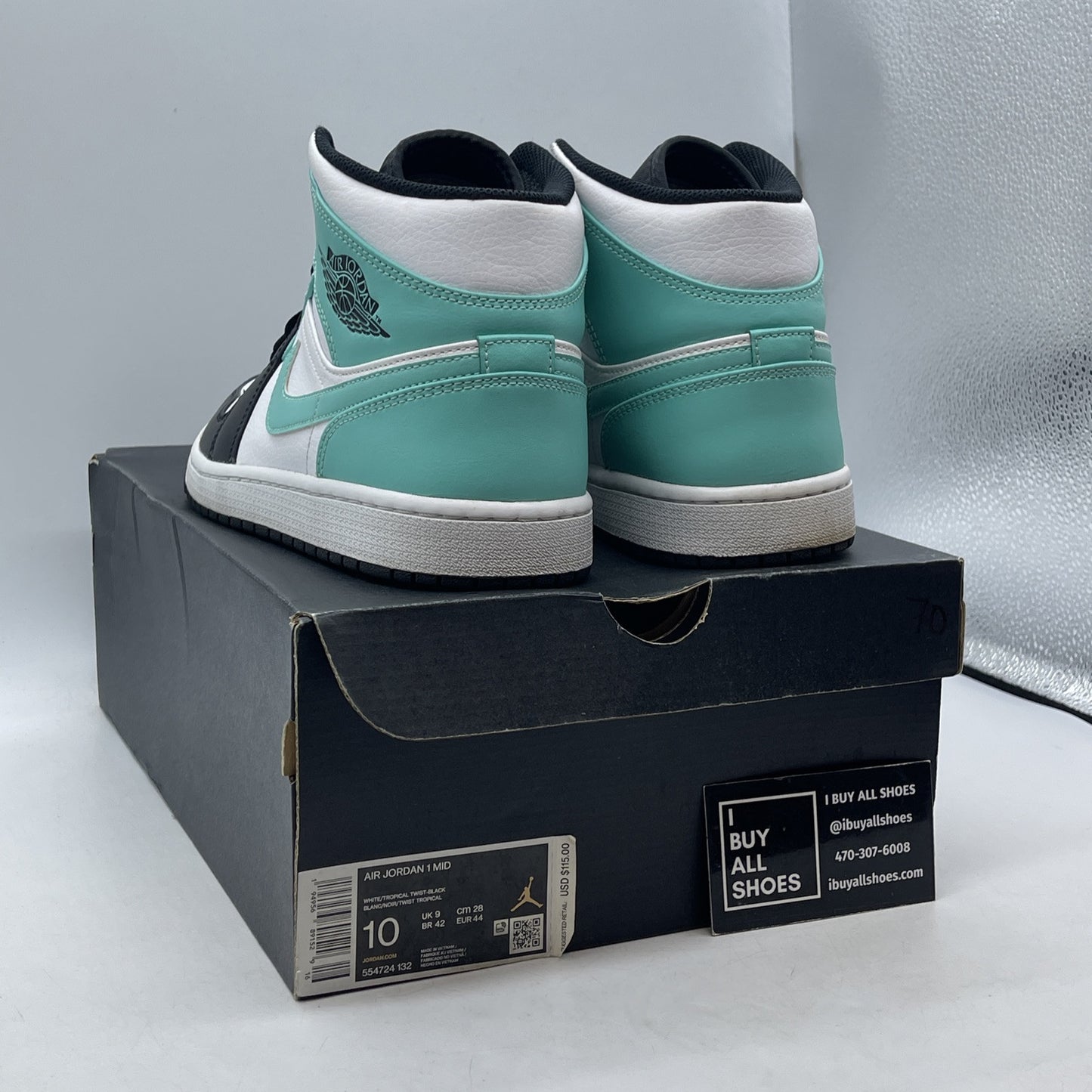 Size 10 - Air Jordan 1 Mid Tropical Twist Blue White Leather (554724-132)