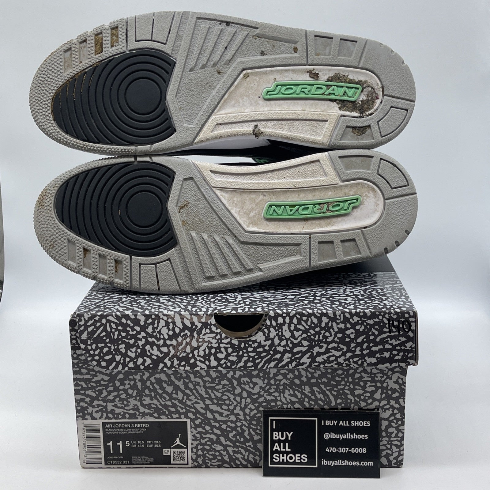 Size 11.5 - Air Jordan 3 Retro Green Glow Grey Suede Leather (CT8532-031)