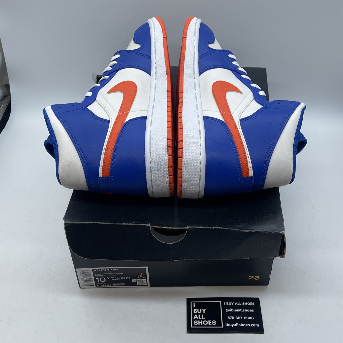 Size 10.5 - Jordan 1 Mid Knicks 2023 Blue White Orange Leather (FD1029-400)