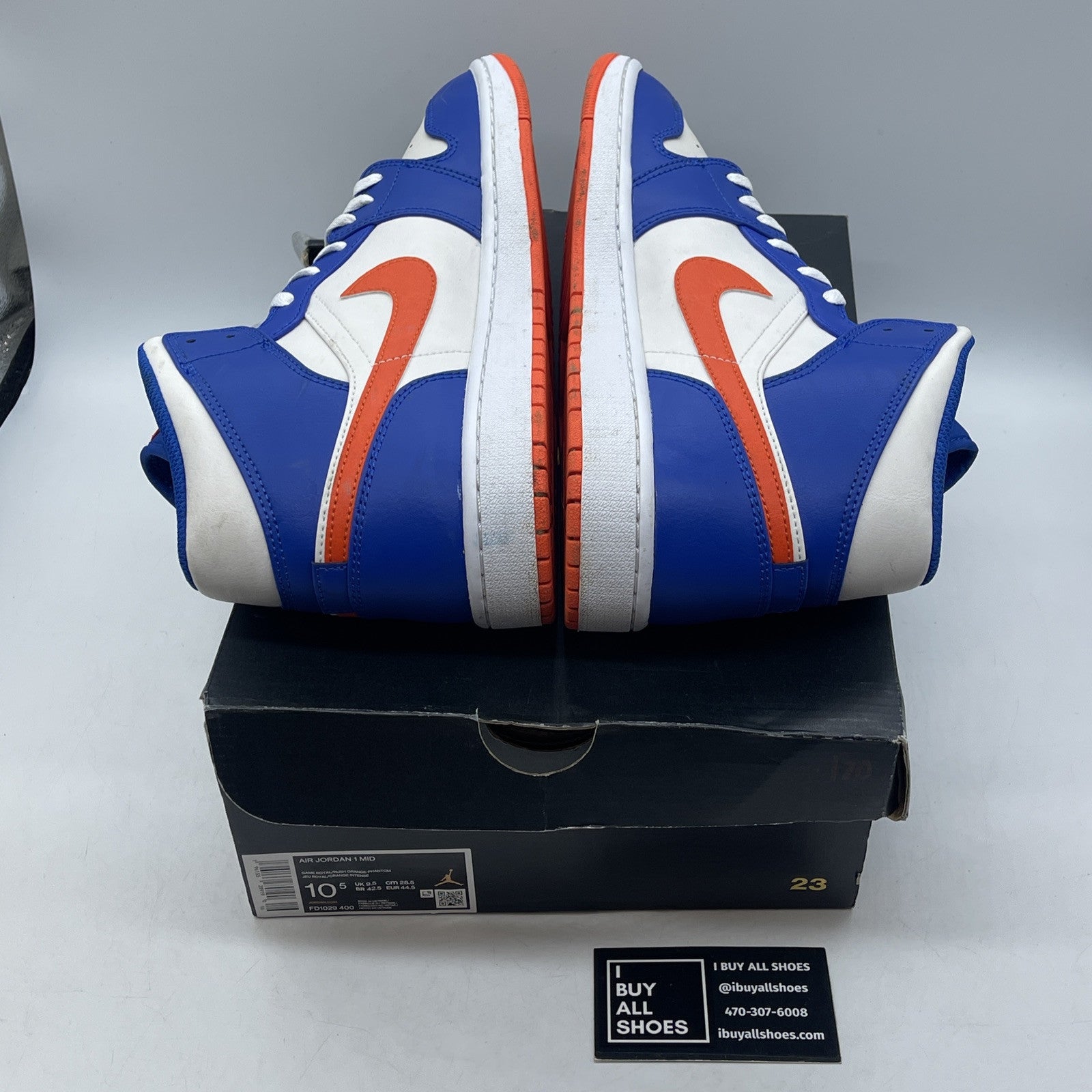 Size 10.5 - Jordan 1 Mid Knicks 2023 Blue White Orange Leather (FD1029-400)