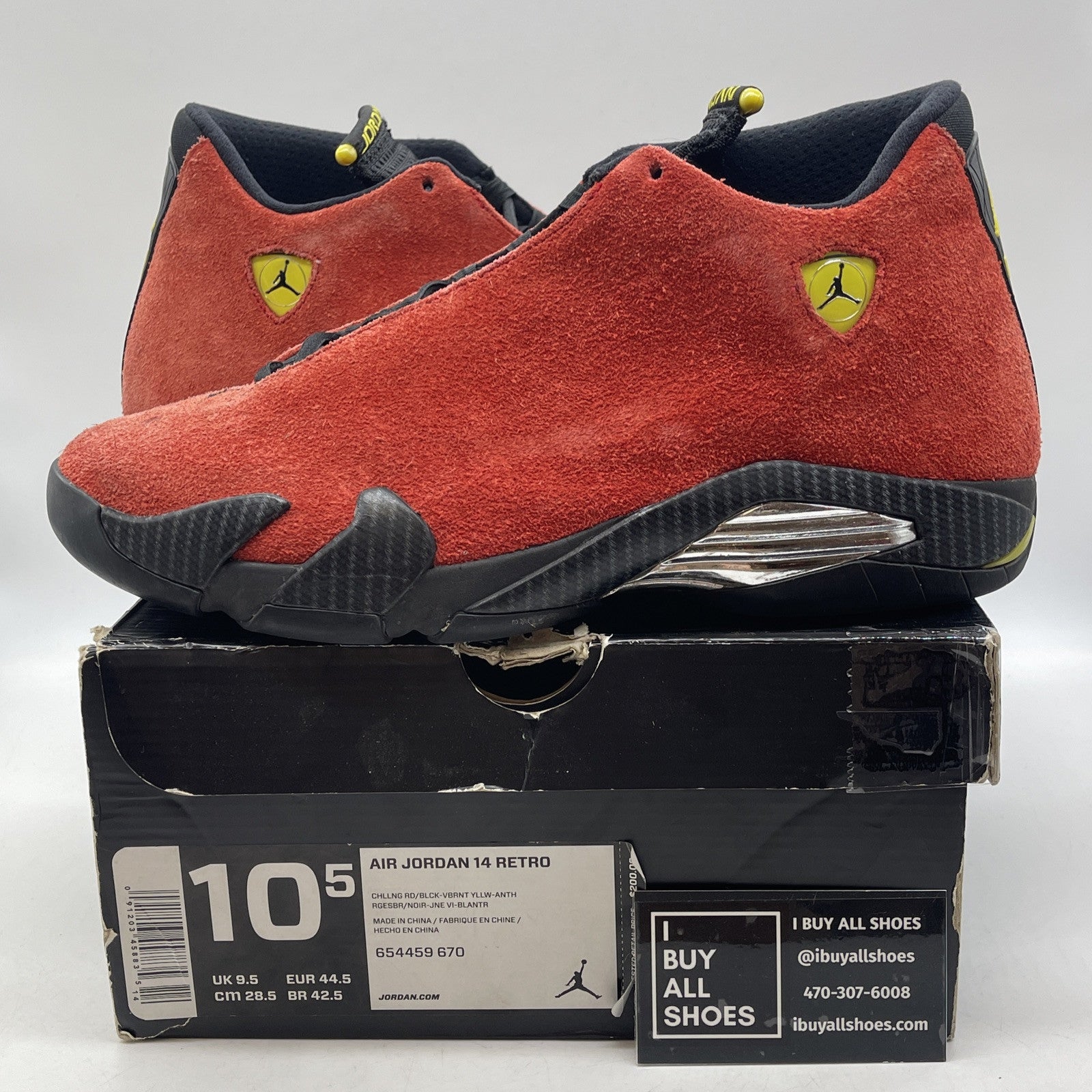 Size 10.5 - Air Jordan 14 Retro Ferrari Red Black Silver Suede (654459-670)