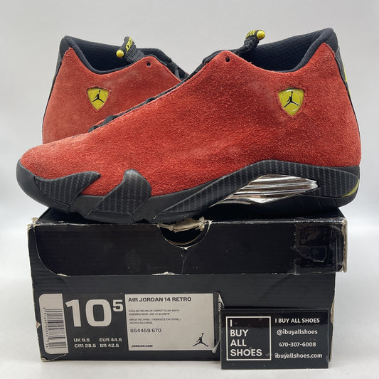 Size 10.5 - Air Jordan 14 Retro Ferrari Red Black Silver Suede (654459-670)
