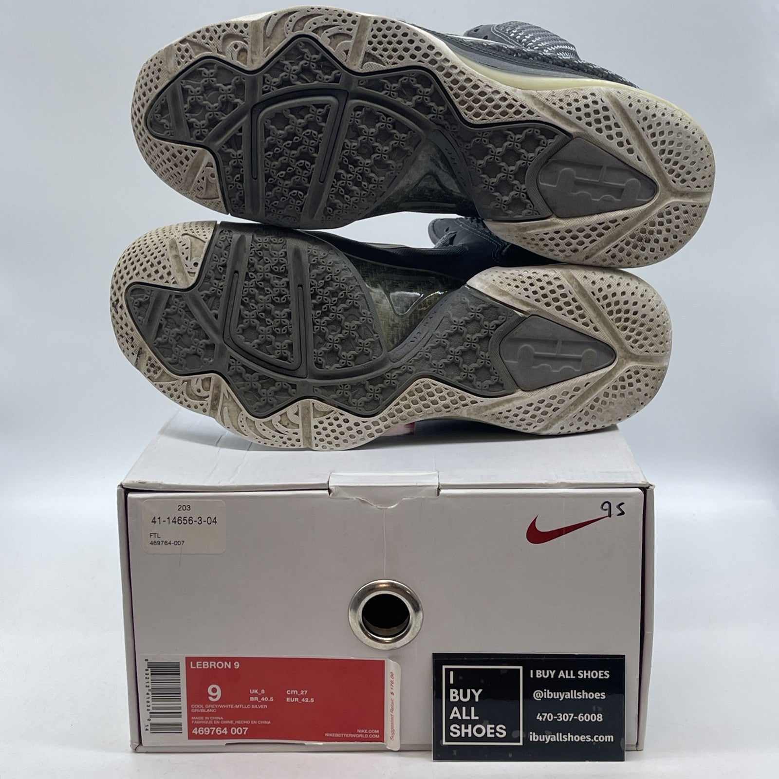 Size 9 - Nike LeBron 9 Cool Grey White Suede Leather (469764-007)