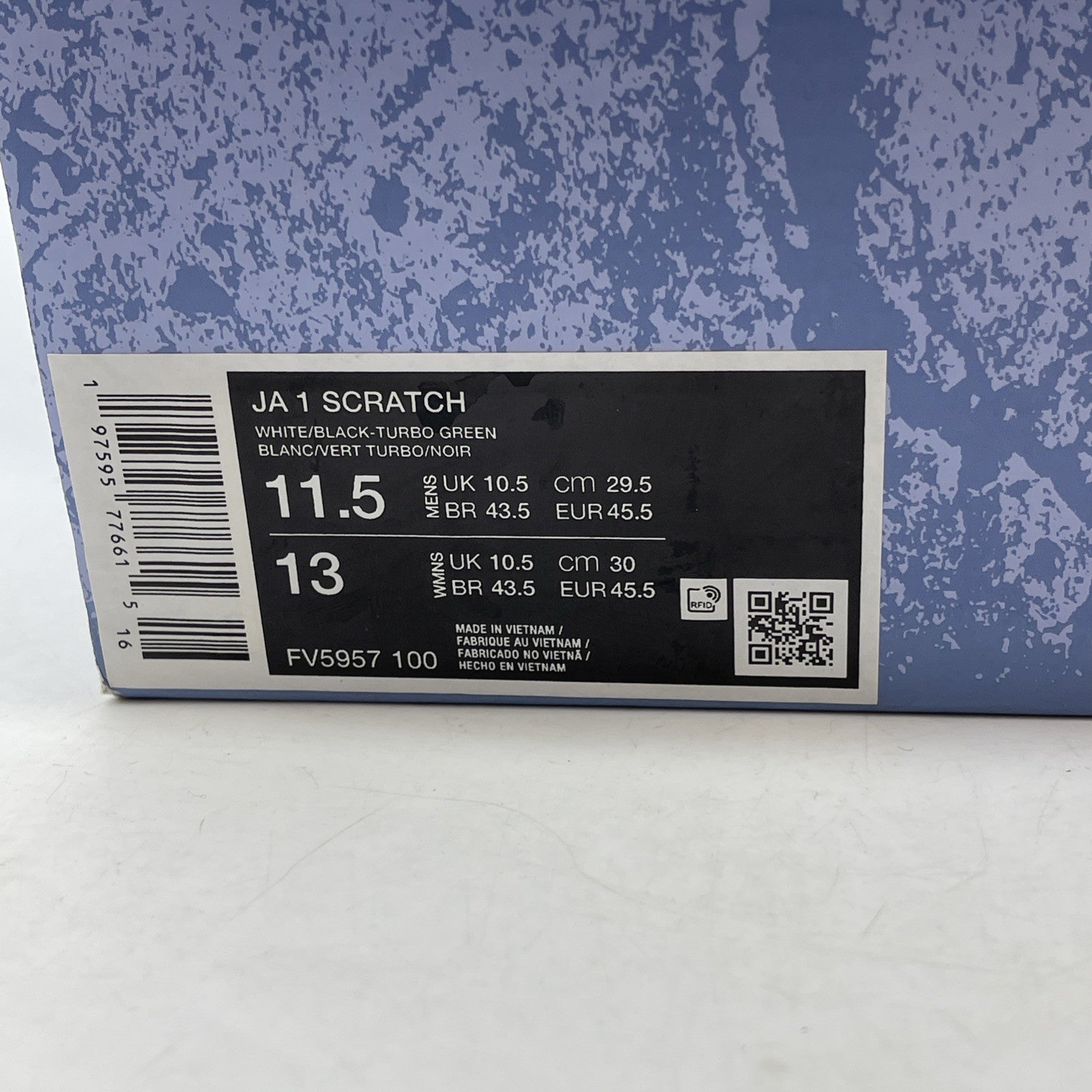 Size 11.5 - Nike Ja 1 Reverse Scratch White Black Suede Leather (FV5957-100)