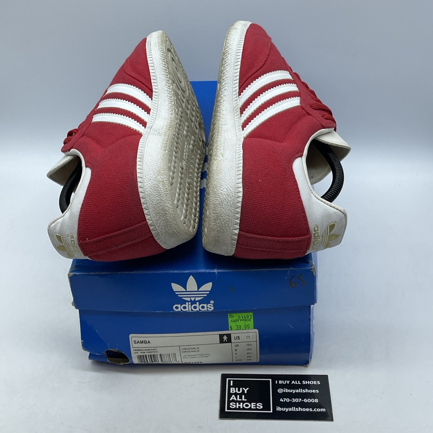 Size 11 - Adidas Originals SAMBA OG Low Top Board Red White Gold Suede (G51492)