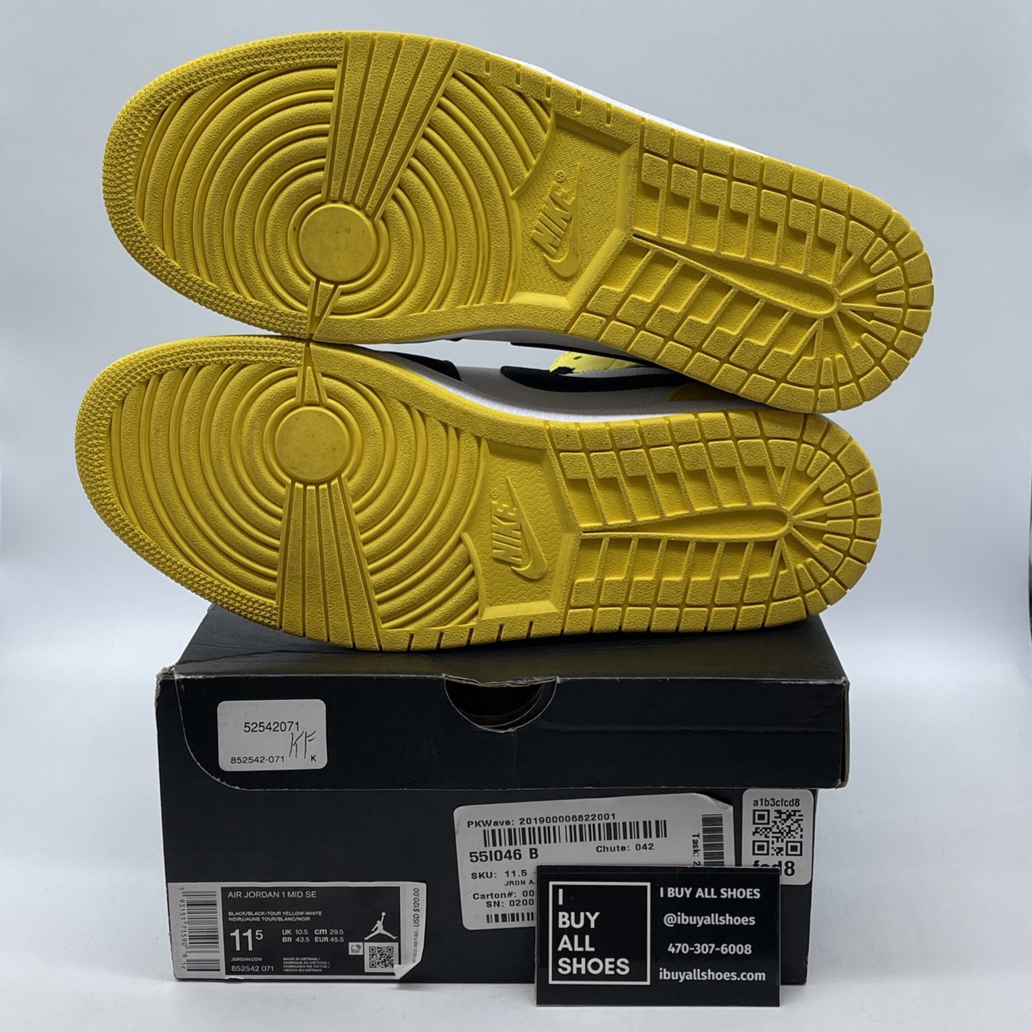 Size 11.5 - Air Jordan 1 SE Mid Yellow Toe Black White Suede (852542-071)